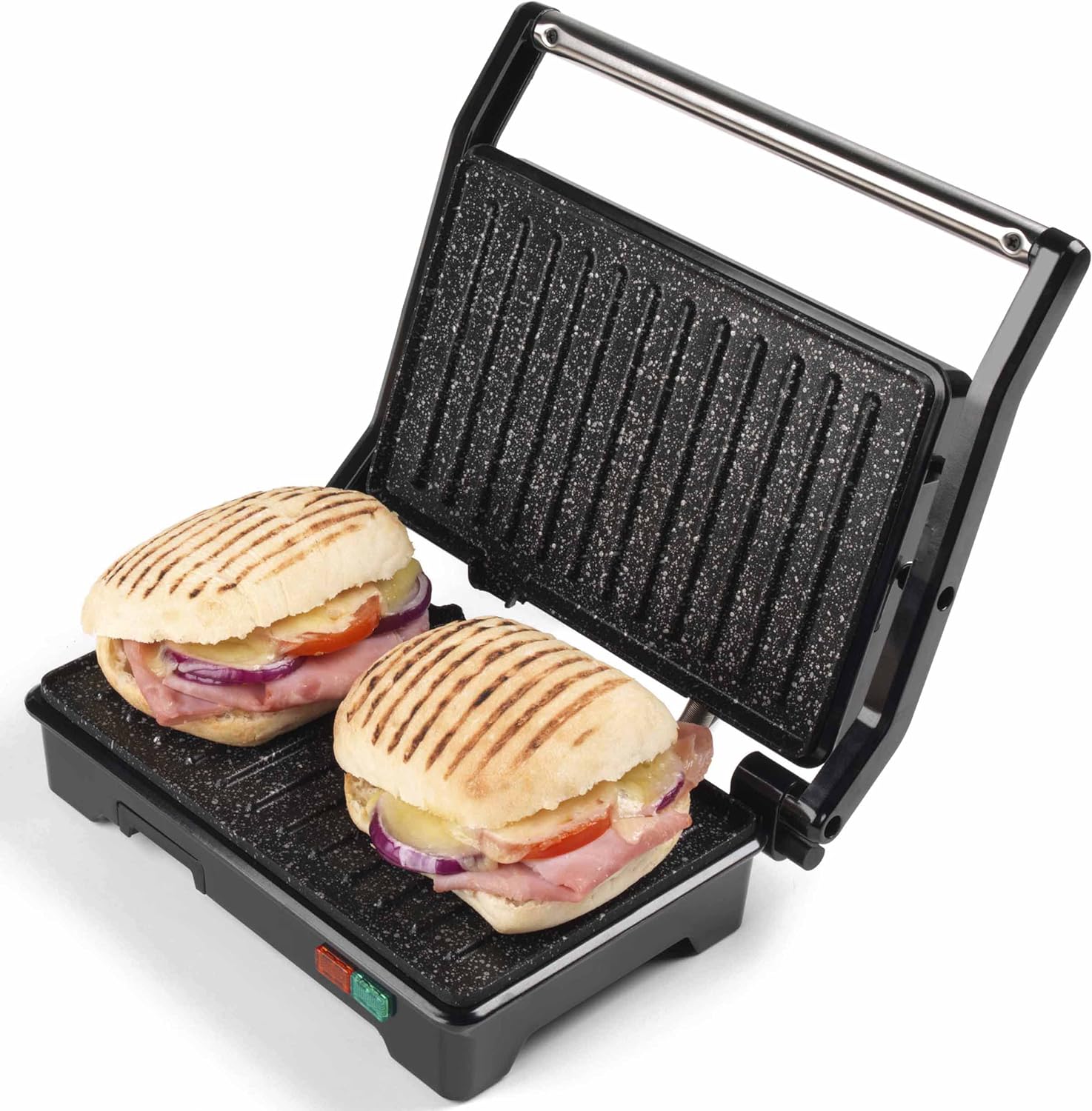 Salter EK2009 Sandwich Toaster, Panini Press & Health Grill - Marble Non - Stick Plates, Automatic Temperature Control, Floating Hinge Folds Flat For Large Cooking Plate, Excess Oil Channel & Drip Tray - Amazing Gadgets Outlet