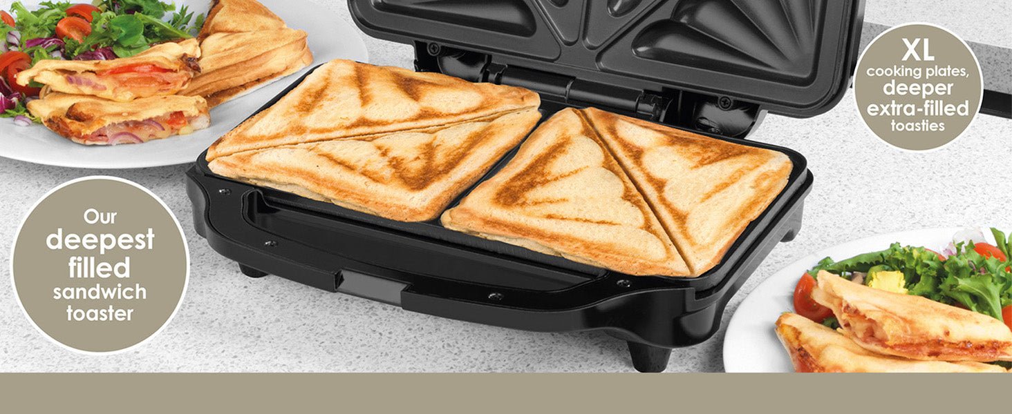 Salter EK2017T Deep Fill Toastie Maker – XL Toaster Press With Non - Stick Hot Plates, For 2 Toasted Sandwiches, 4 Slice, Easy Clean, Cool Touch Handles, Automatic Temperature Control, 900 W - Amazing Gadgets Outlet