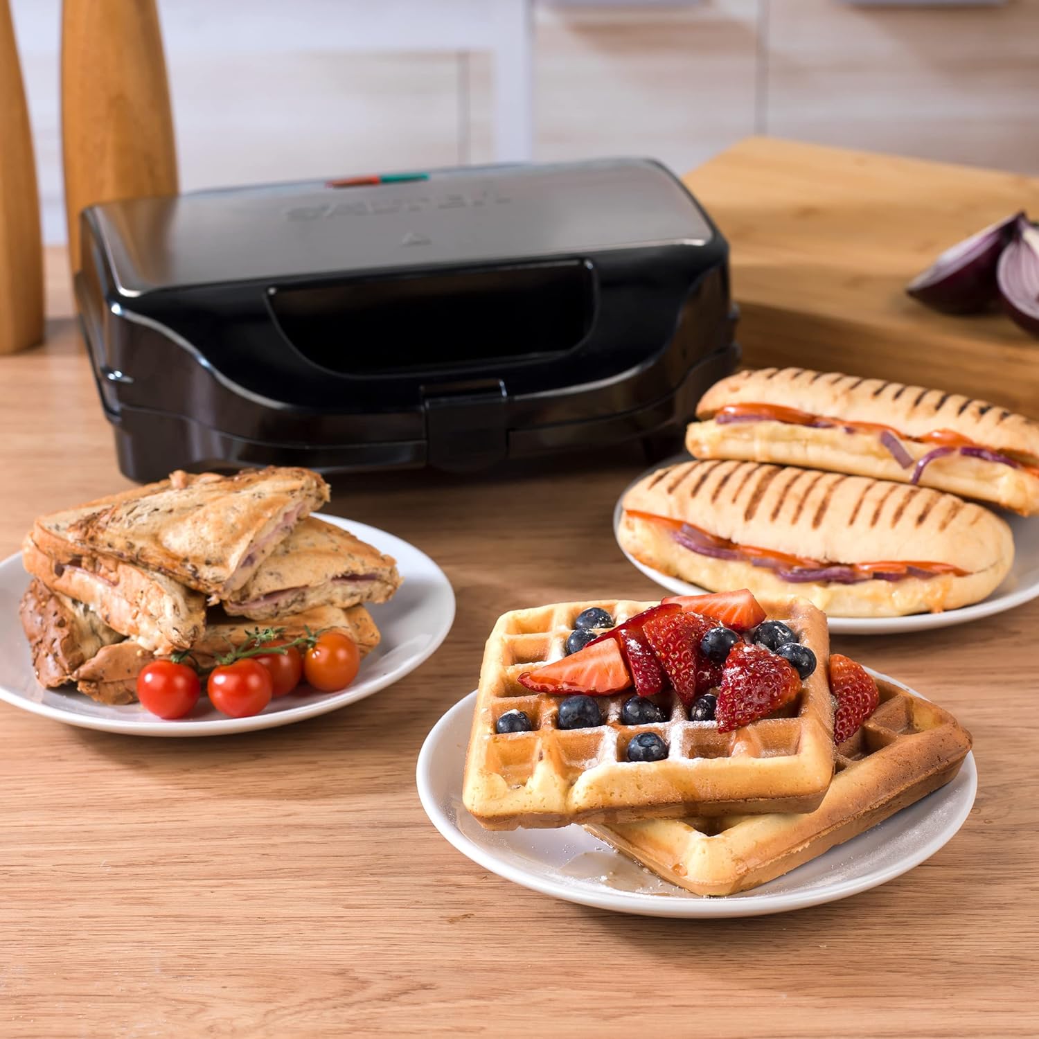 Salter EK2143 3 - In - 1 Snack Maker - Sandwich Toaster, Waffle Maker, Panini Press Grill, Includes Removable Extra Large Deep Fill Hot Plates, Non - Stick, 900W, Auto Temperature Control, Stay Cool Handle - Amazing Gadgets Outlet