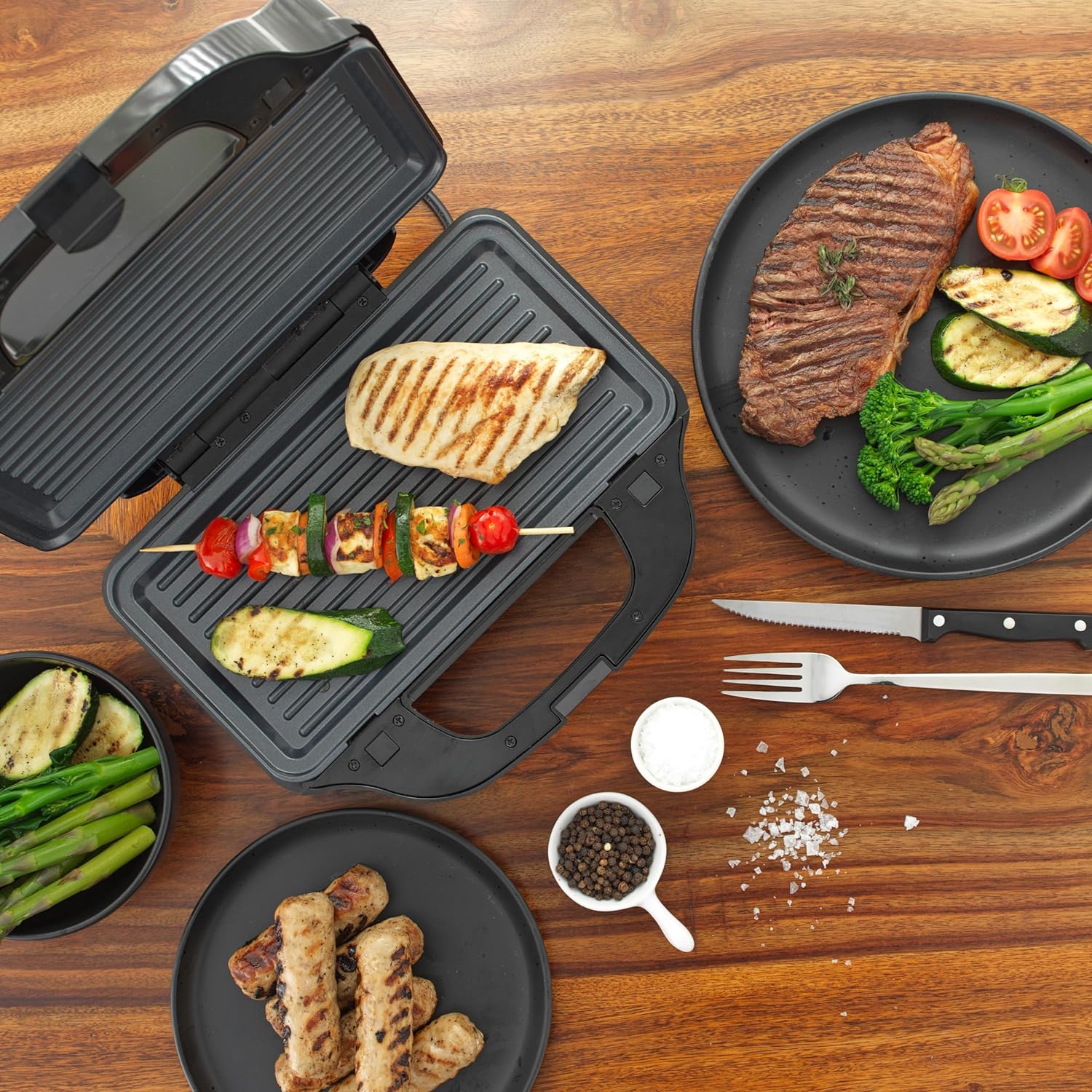 Salter EK2143FOUR XL 4 - in - 1 Snack Maker - Removable Non - Stick Cooking Plates, Panini Press, Electric Grill, Omelette/Waffle Iron, Toastie Maker, Sandwich Toaster, Deep Fill, Indicator Lights, 900 W - Amazing Gadgets Outlet