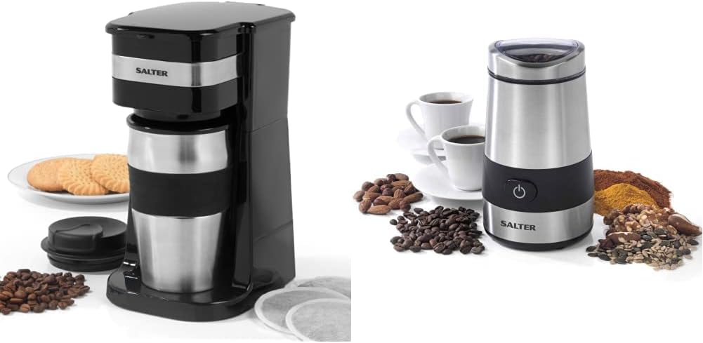 Salter EK2311 Electric Coffee & Spice Grinder – Stainless Steel Blade, 60g Coffee Bean/Dry Herb Mill, One - Touch Operation, Fast Grinding Machine For Nuts, Seeds, Transparent Lid, Multipurpose, 200W - Amazing Gadgets Outlet