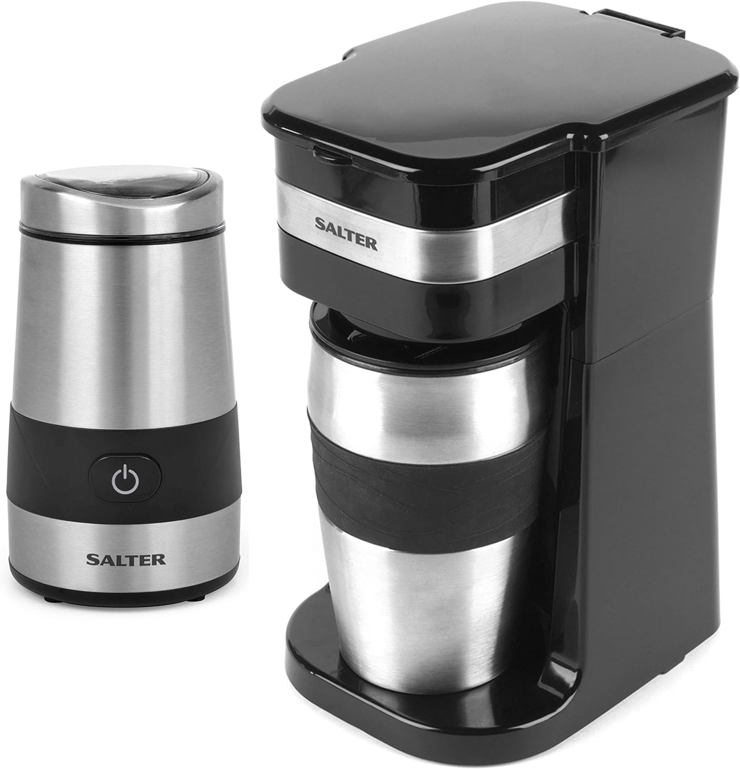 Salter EK2408 One Cup Coffee Maker – Personal Filter Coffee Machine, Washable & Reusable Filter, Includes 420ml Stainless Steel Travel Cup, Brew Single Serve Coffee In 3 - 4 Mins, Use Ground/Coffee Pads - Amazing Gadgets Outlet