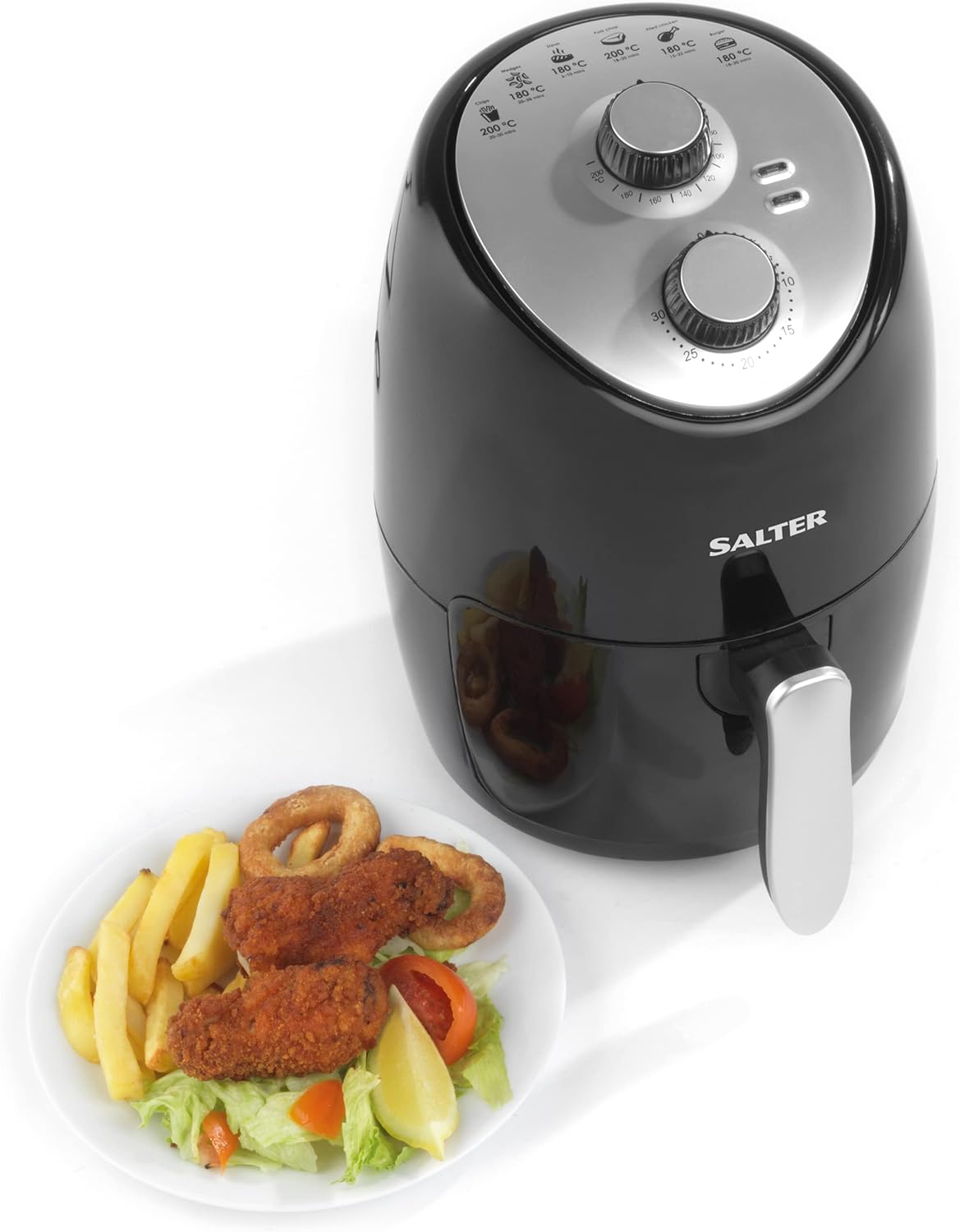 Salter EK2817H 2L Compact Air Fryer, Non - Stick Cooking, 30 Minute Timer, Automatic Shut Off Function, Hot Air Circulation, Healthier Cooking, Adjustable Temperature Control, Small Households, 1000W - Amazing Gadgets Outlet