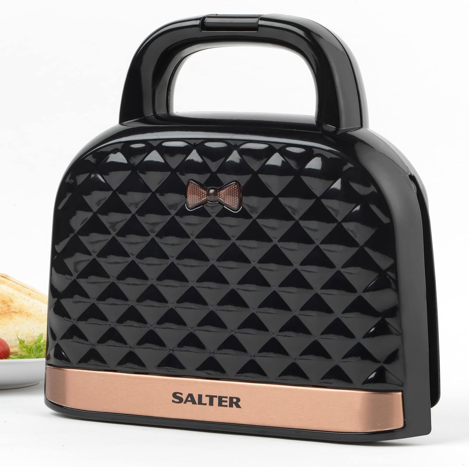 Salter EK3677 Non - Stick Toastie Maker - Diamond Handbag Shaped Sandwich Toaster, Snack Machine, Compact Design, Cool Touch Handle, Panini Press, Pre - Heat In 3 Minutes, Power & Ready Indicator Lights - Amazing Gadgets Outlet