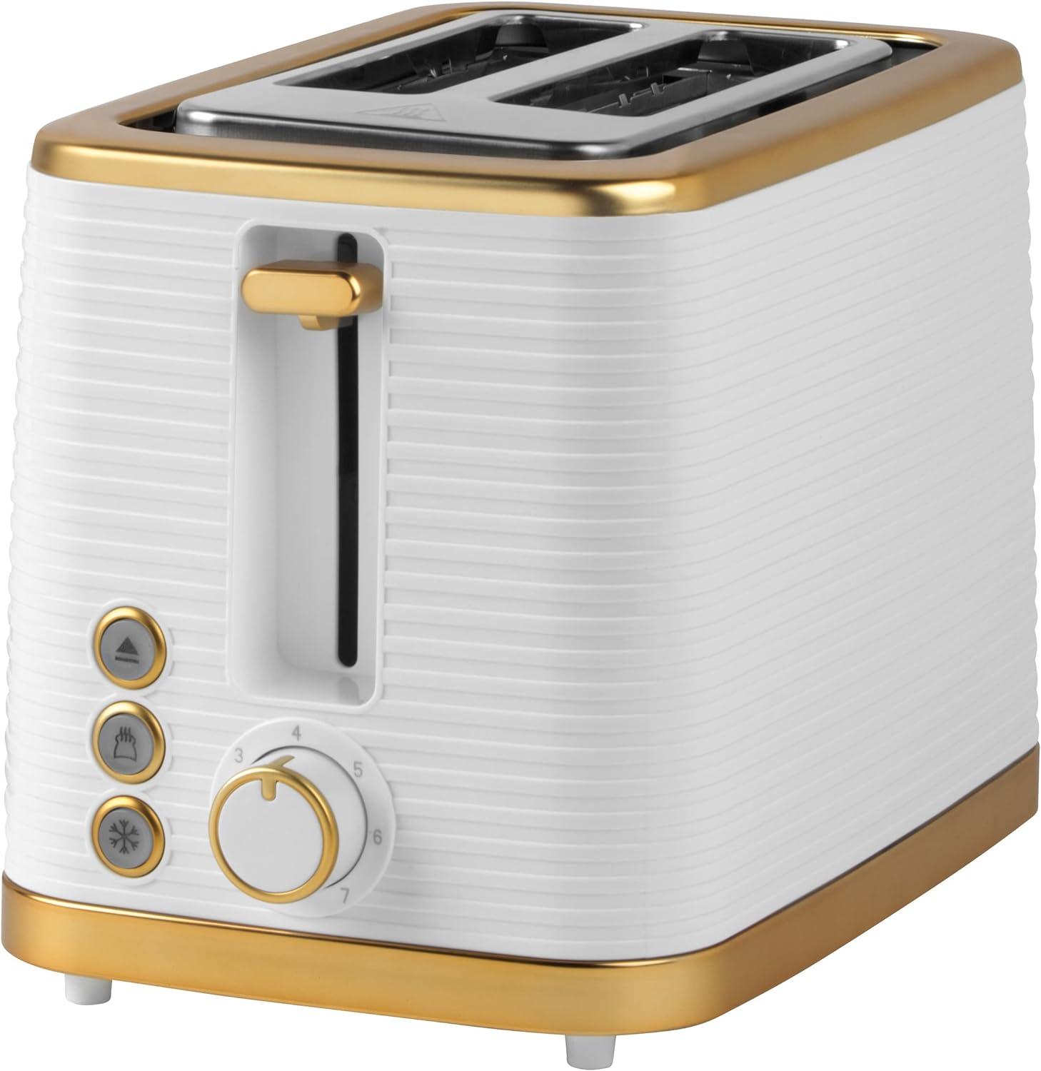 Salter EK5032WHT Palermo 2 - Slice Toaster - Defrost, Reheat & Cancel Functions, Wide Toasting Slots For Thicker Bread, 7 Levels Of Browning, Removable Crumb Tray, Indicator Lights, 930W, White & Gold - Amazing Gadgets Outlet