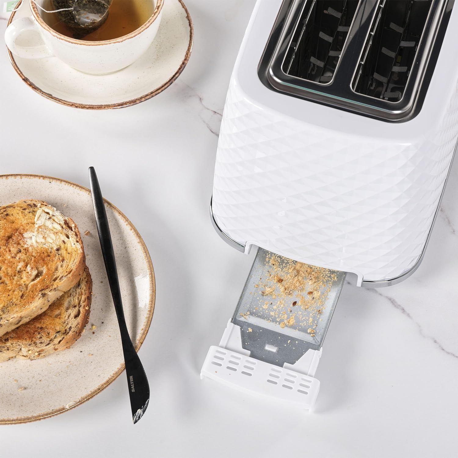 Salter EK5575WH 2 - Slice Glacier Toaster - Wide Toasting Slots, 7 Levels of Variable Browning, Defrost, Reheat and Cancel Functions, Removable Crumb Tray Included, Modern Finish White 930 W,Black - Amazing Gadgets Outlet