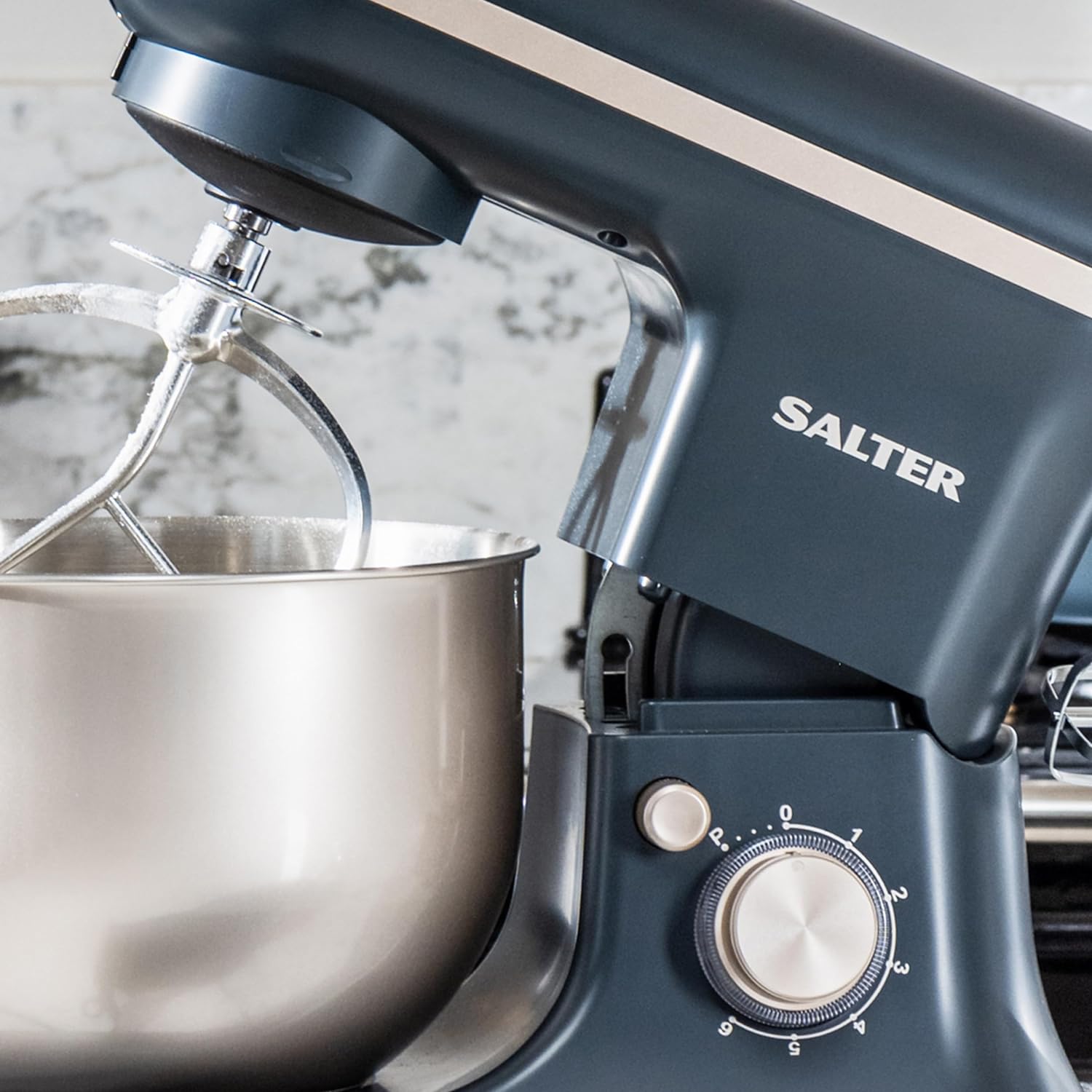 Salter EK5620BGRY Marino Baking Stand Mixer - 6 Speed Kitchen Mixer With Pulse, 5L Stainless Steel Mixing Bowl, Removable Splash Guard, Whisk, Dough and Beater Attachment, 1200W, Blue/Grey   Import  Single ASIN  Import  Multiple ASIN ×Product cus - Amazing Gadgets Outlet