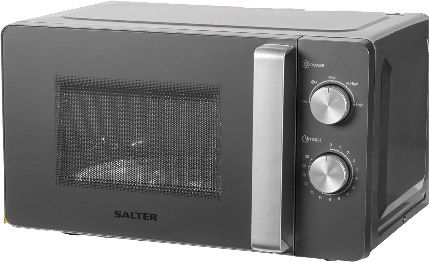 Salter EK5652 Cosmos 20L Manual Solo Microwave – 5 Power Levels, Defrost Function, 35 Minute Timer, 27 cm Rotating Glass Turntable, 2 Adjustable Dials, Even Cooking, Grey, 25.8 x 45 x 35.5 cm, 800 W - Amazing Gadgets Outlet