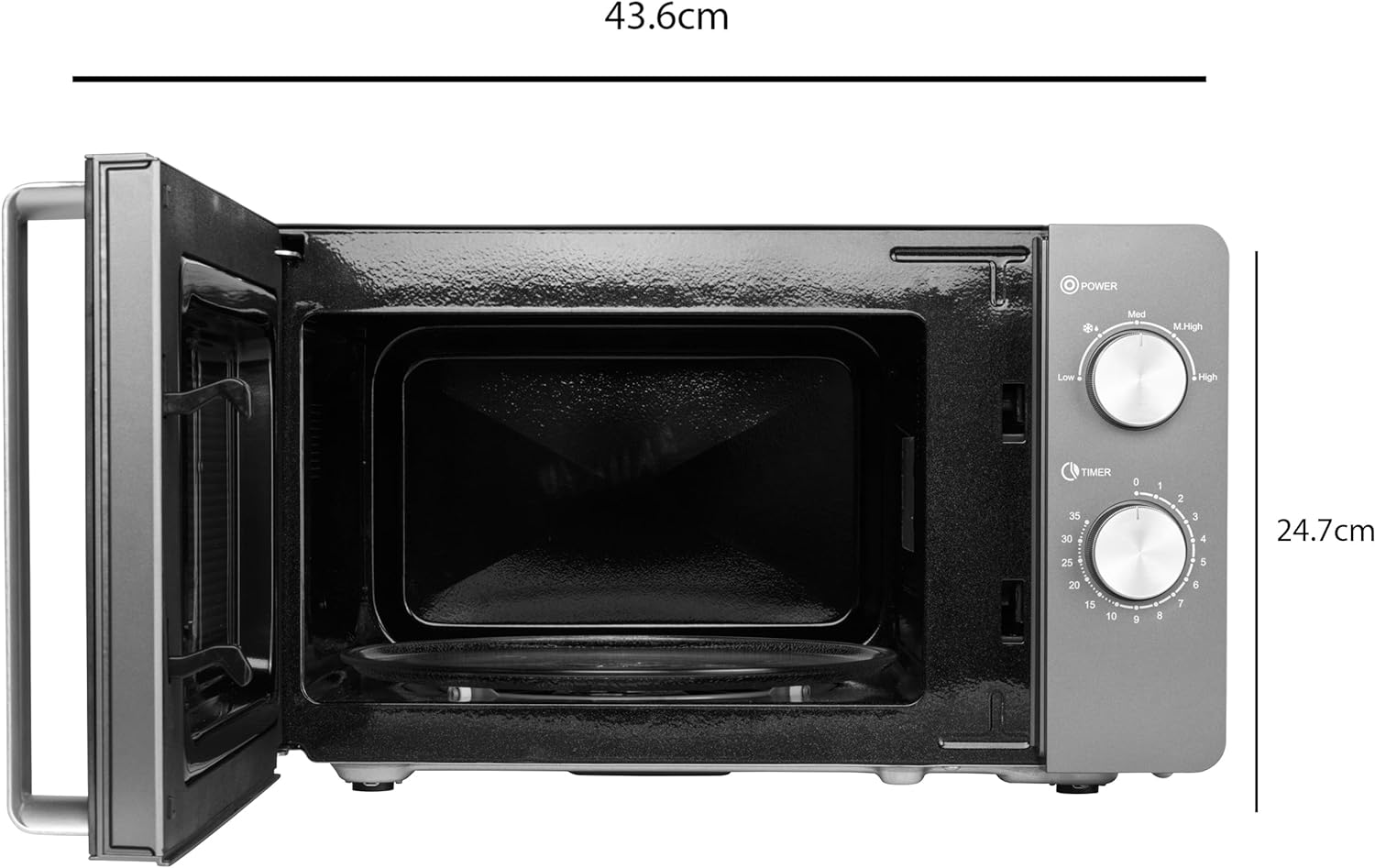 Salter EK5652 Cosmos 20L Manual Solo Microwave – 5 Power Levels, Defrost Function, 35 Minute Timer, 27 cm Rotating Glass Turntable, 2 Adjustable Dials, Even Cooking, Grey, 25.8 x 45 x 35.5 cm, 800 W - Amazing Gadgets Outlet