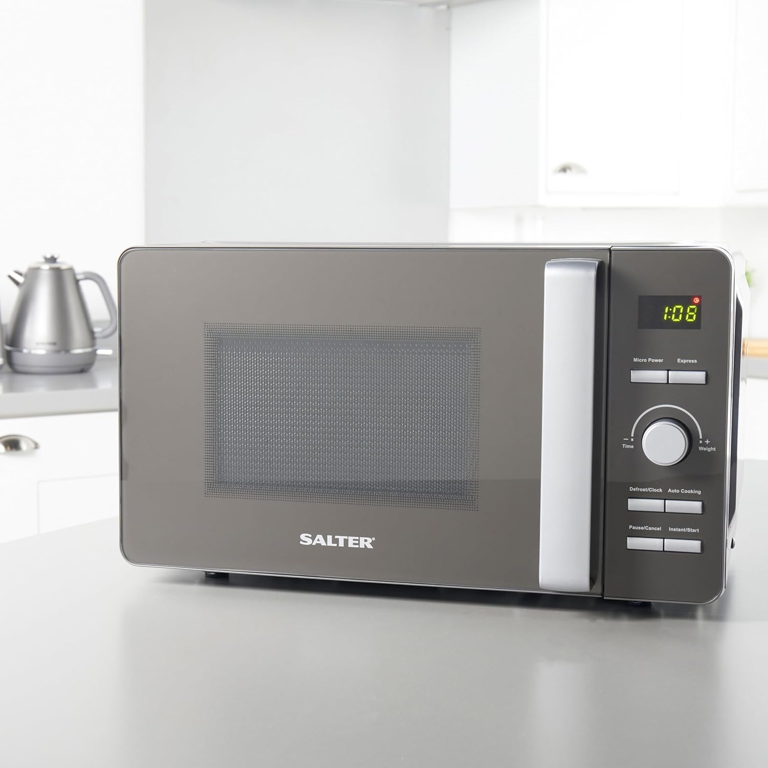 Salter EK5653 Cosmos 20L Digital Microwave – 27cm Glass Turntable For Even Cooking, Auto Cook Programmes & Defrost Settings, 60 Minute Timer Dial, LED Display,800W, 33(D) x44(W) x34cm(H) - Amazing Gadgets Outlet