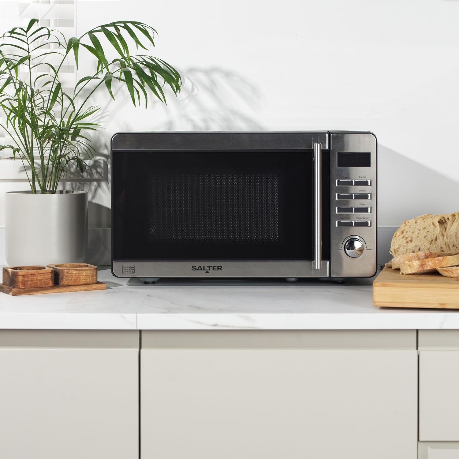 Salter EK5746 20 Litre Digital Microwave 60 - Minute Timer, Defrost Function, 27cm Turntable, Even Cooking, Time/Weight Controls, Instant Start, 45.1 x 35.4 x 25.8 cm, Stainless Steel Finish, 800W - Amazing Gadgets Outlet