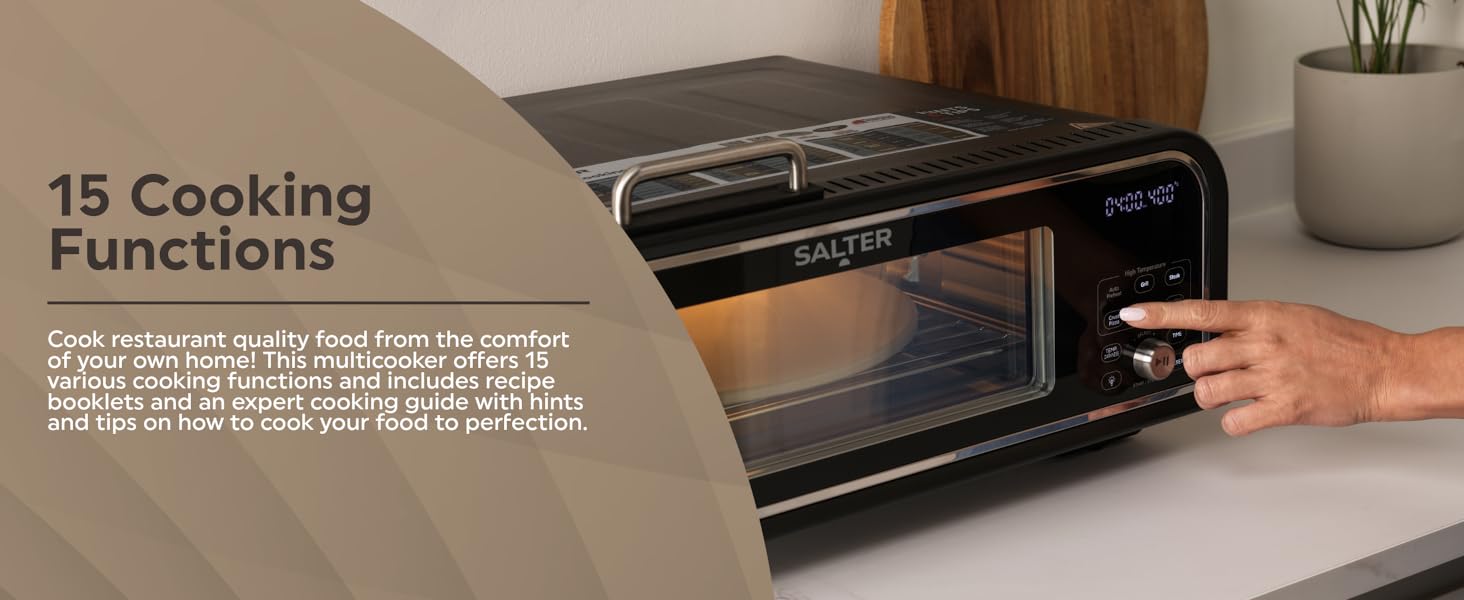 Salter EK5913 RapidCook400 Digital Air Fryer Oven – 18L Pizza Oven, High Temperature Functions Including Pizza, Grill & Steak, 15 Cooking Functions, 7 Accessories Included, Cooks up to 400°C, 2000W - Amazing Gadgets Outlet