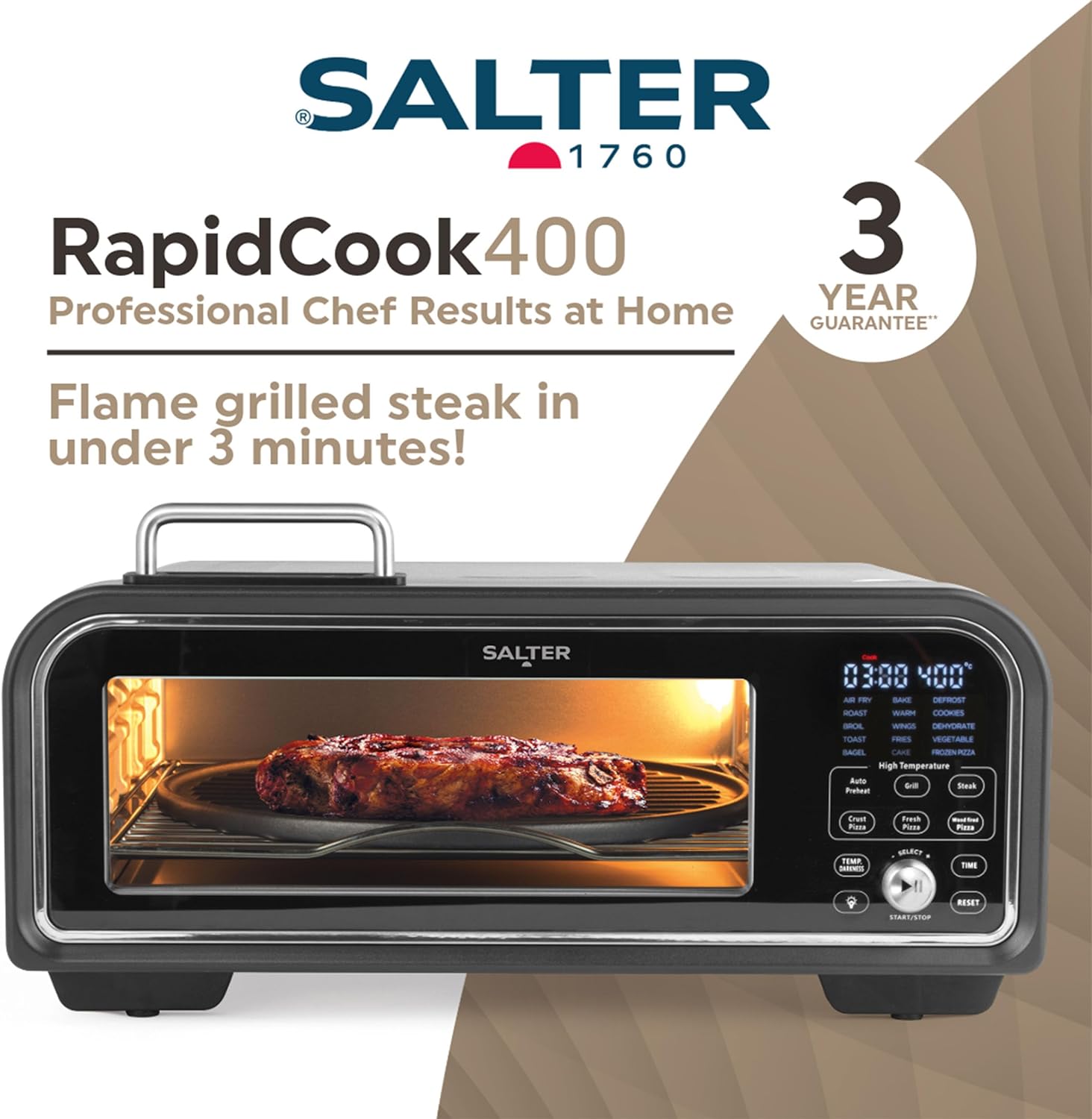 Salter EK5913 RapidCook400 Digital Air Fryer Oven – 18L Pizza Oven, High Temperature Functions Including Pizza, Grill & Steak, 15 Cooking Functions, 7 Accessories Included, Cooks up to 400°C, 2000W - Amazing Gadgets Outlet