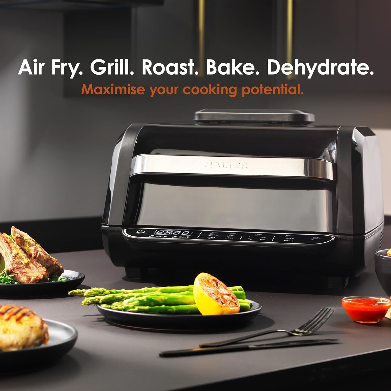 Salter Professional EK4945 AeroGrill Pro Air Fryer – 8 - in - 1 Tabletop Healthy Multicooker, Digital Display With Button Control, Air Fry/Roast/Grill/Dehydrate/Bake/Broil/Pizza/Manual Cooking Functions - Amazing Gadgets Outlet