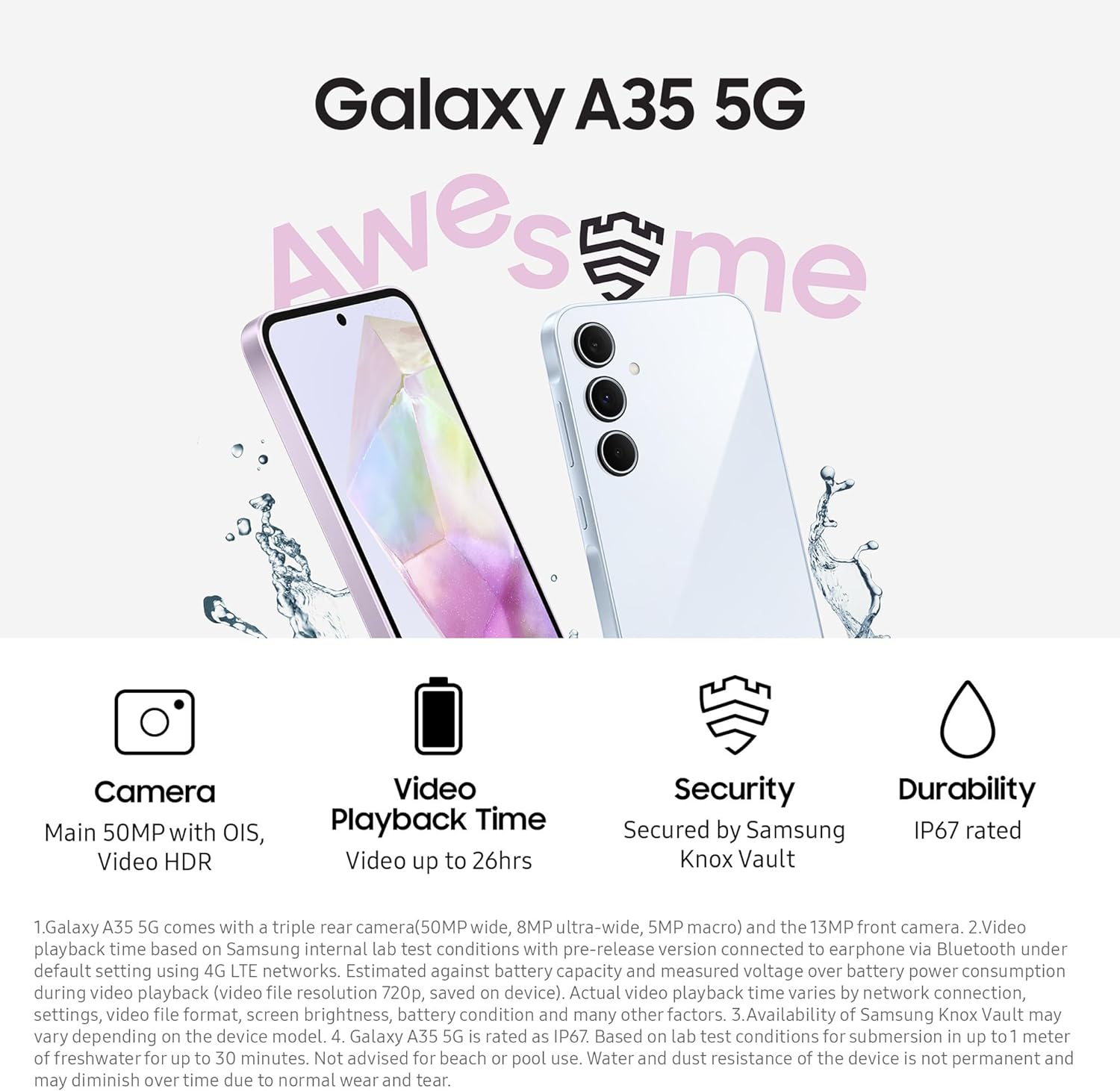 Samsung Galaxy A35 5G, Factory Unlocked Android Smartphone, 128GB, 6GB RAM, 2 day battery life, 50MP Camera, Awesome Navy, 3 Year Manufacturer Extended Warranty (UK Version) - Amazing Gadgets Outlet