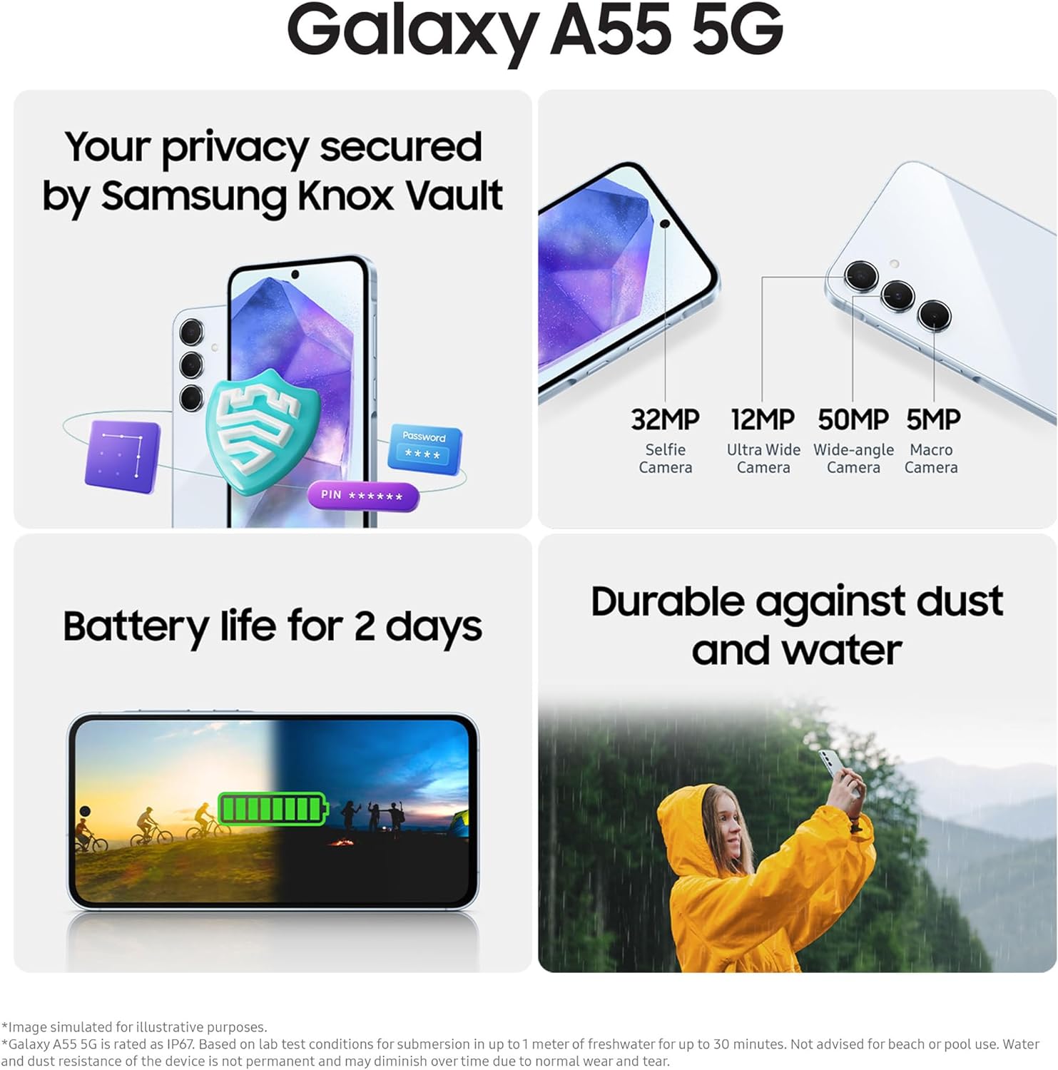 Samsung Galaxy A55 5G, Factory Unlocked Android Smartphone, 256GB, 8GB RAM, 2 day battery life, 50MP Camera, Awesome Lemon, 3 Year Manufacturer Extended Warranty (UK Version) - Amazing Gadgets Outlet