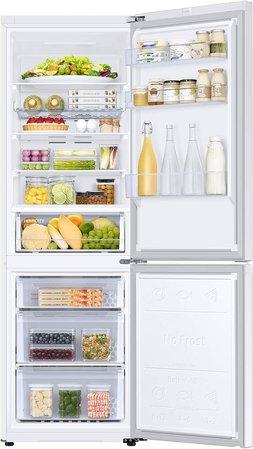 Samsung RB34T602EWW/EU Freestanding Fridge Freezer, Frost Free, 340L capacity, 60cm wide, White, Decibel rating: 35, EU Acoustic Class: B - Amazing Gadgets Outlet