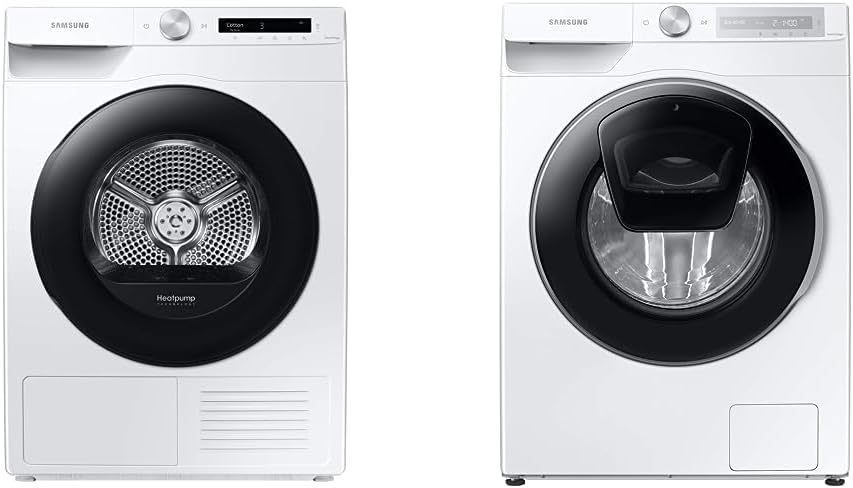 Samsung Series 5+ DV90T5240AW/S1 with OptimalDry™, Freestanding Heat Pump Tumble Dryer & Series 6 WW90T684DLH/S1 with AddWash™ and Auto Dose Freestanding Washing Machine, 9 kg 1400 rpm, White, A Rated - Amazing Gadgets Outlet