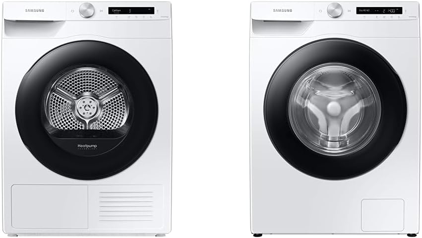 Samsung Series 5+ DV90T5240AW/S1 with OptimalDry™, Freestanding Heat Pump Tumble Dryer & Series 6 WW90T684DLH/S1 with AddWash™ and Auto Dose Freestanding Washing Machine, 9 kg 1400 rpm, White, A Rated - Amazing Gadgets Outlet