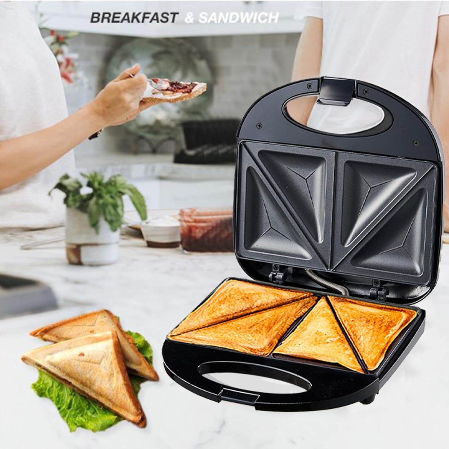 Sandwich Maker | Sandwich Press Grill | Electric Sandwich Maker with Non - Stick, Sandwich Grill, Indoor Grill Kitchen Perfect for Breakfast Grilled Cheese Egg Bacon, Electric Sandwich Toaster - Amazing Gadgets Outlet