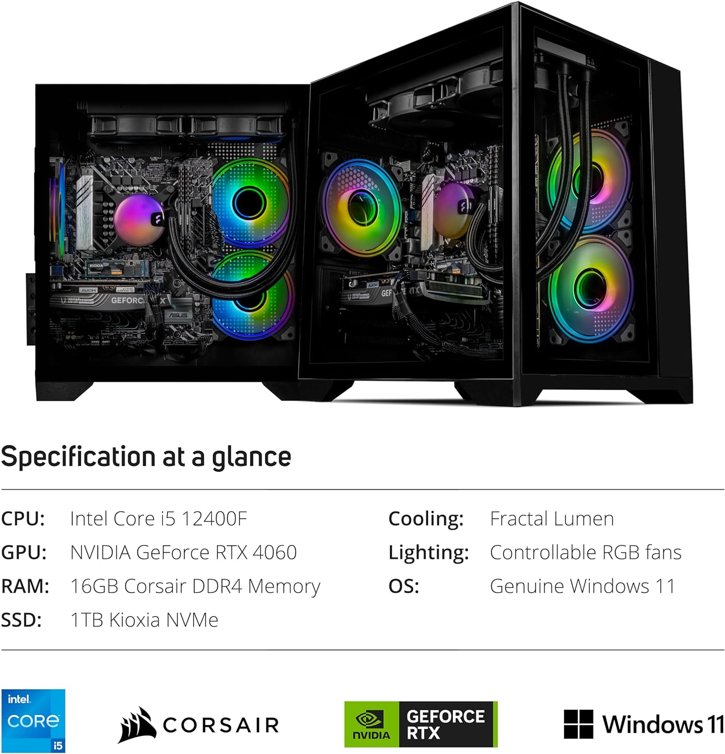 SCAN Aurum Gaming PC | NVIDIA GeForce RTX 4060 Graphics Card | 1TB SSD | Intel Core i5 - 12400F CPU | 16GB DDR4 RAM | Windows 11 & Xbox Gamepass Ultimate - Amazing Gadgets Outlet