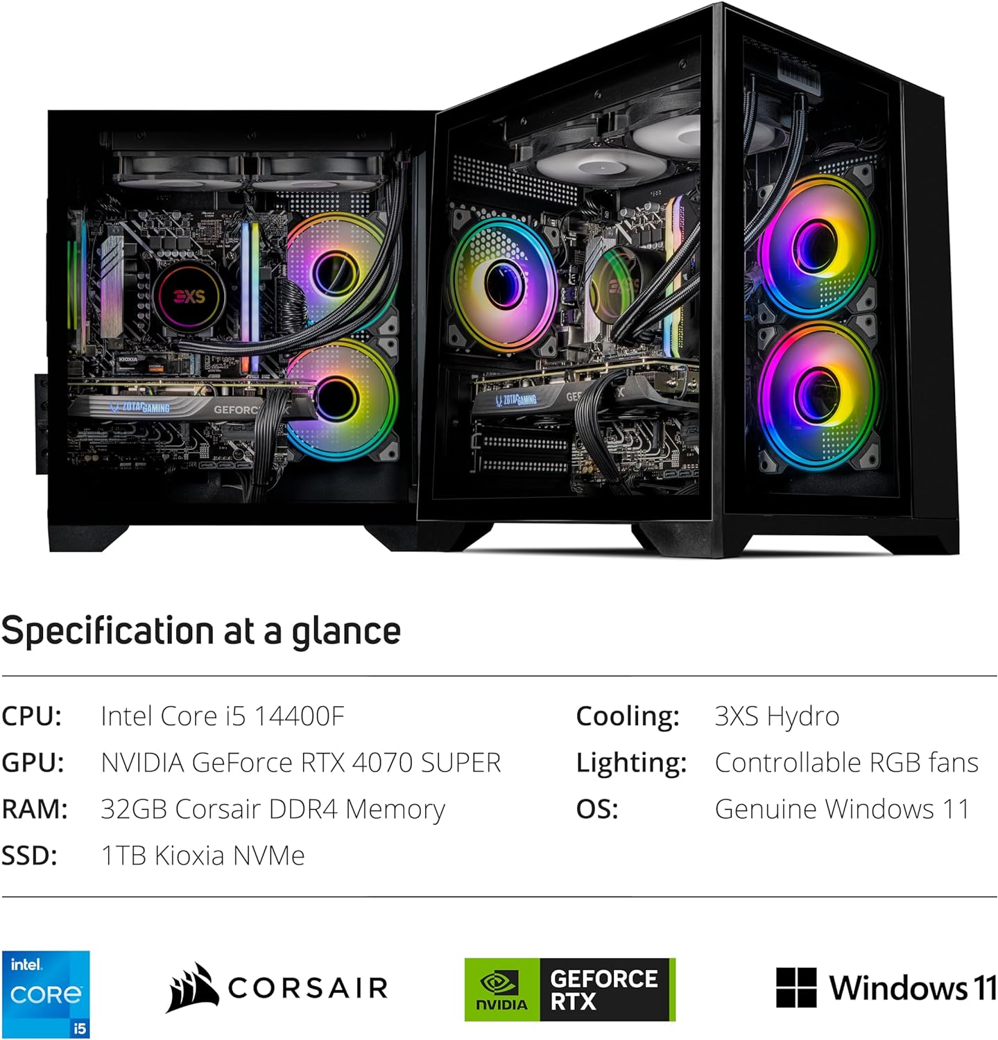 SCAN Aurum Gaming PC | NVIDIA GeForce RTX 4070 SUPER Graphics Card | 1TB SSD | Intel Core i5 - 14400F CPU | 32GB DDR4 RAM | Windows 11 & Xbox Gamepass Ultimate - Amazing Gadgets Outlet