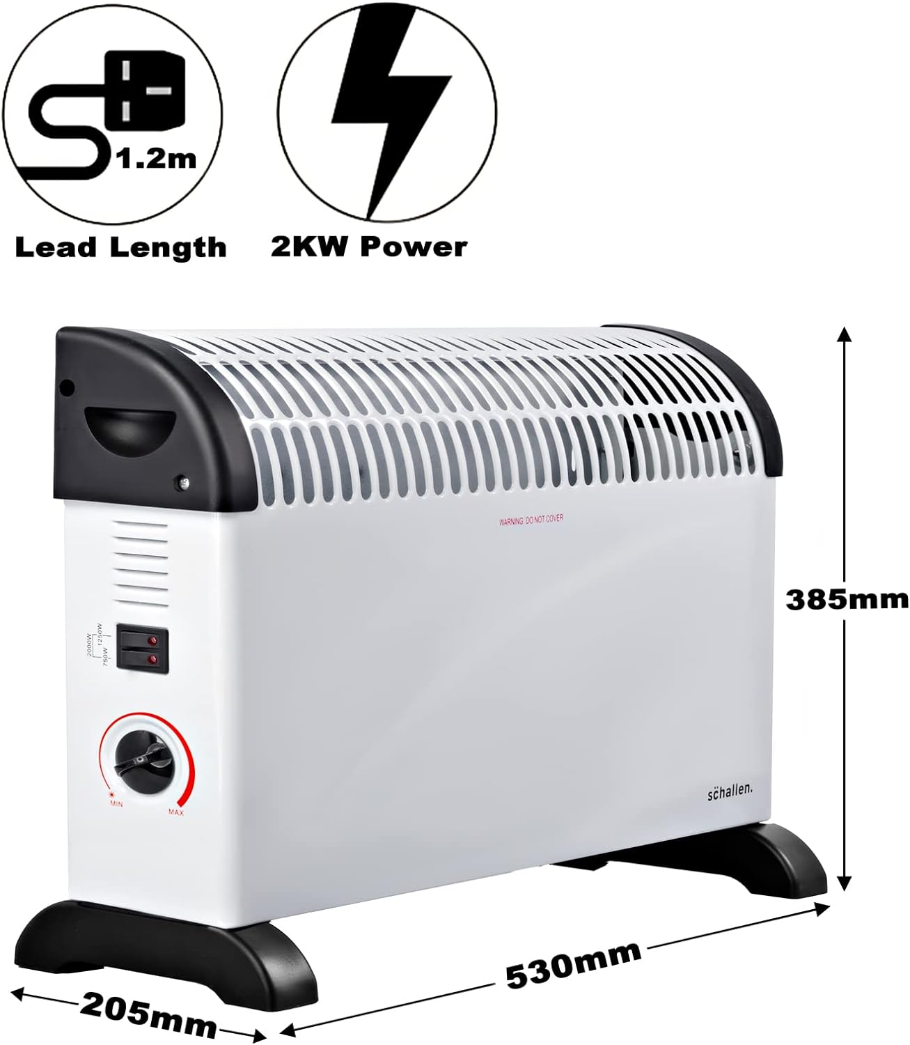 Schallen 2000W Electric Convector Radiator Heater - 3 Heat Settings, Adjustable Thermostat & Overheat Protection (All White) - Amazing Gadgets Outlet