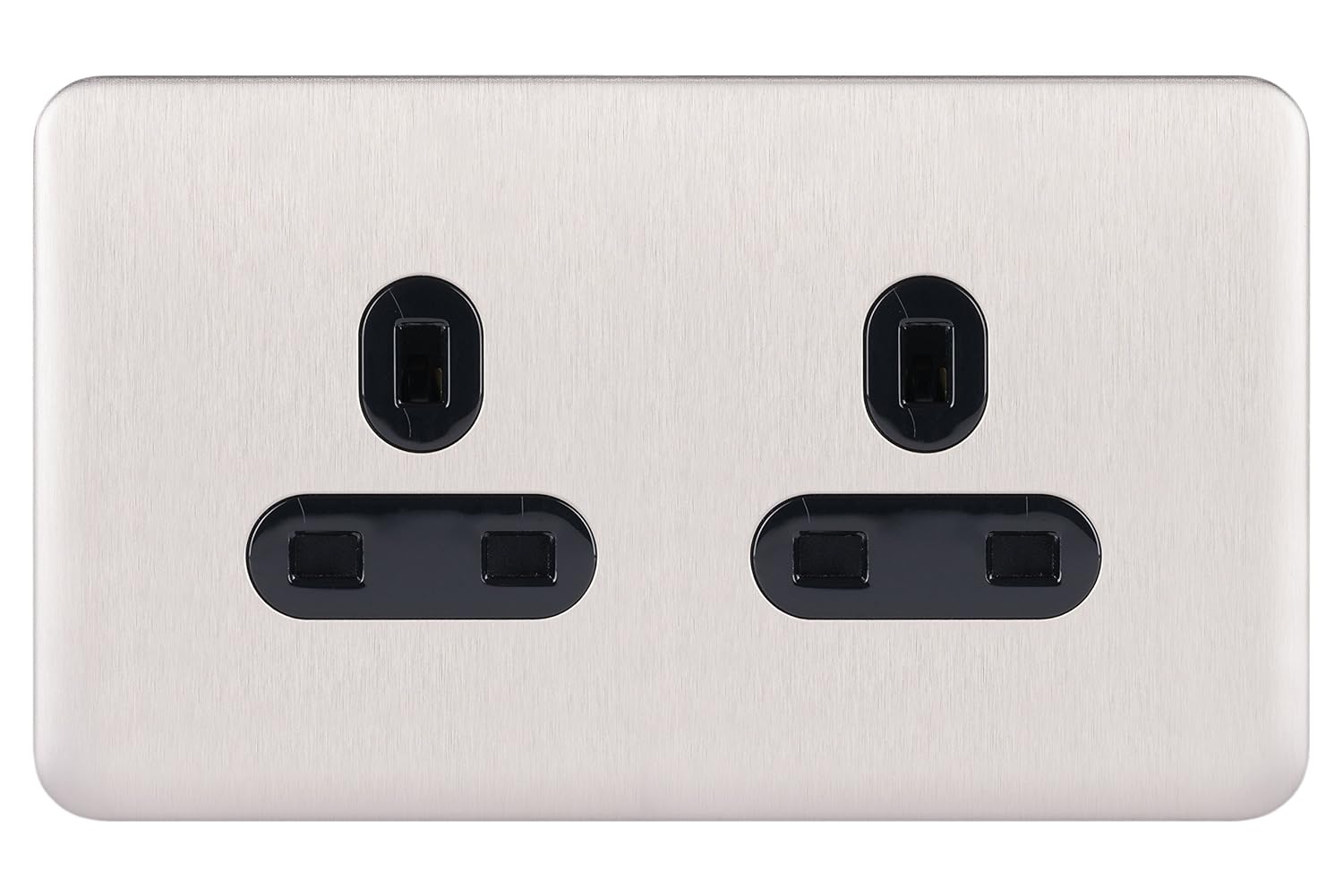 Schneider Electric Lisse Screwless Deco - Switched Double Power Socket, 13A, GGBL3020BSSS, Stainless Steel with Black Insert - Amazing Gadgets Outlet