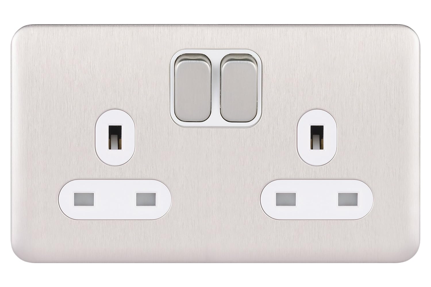 Schneider Electric Lisse Screwless Deco - Switched Double Power Socket, 13A, GGBL3020BSSS, Stainless Steel with Black Insert - Amazing Gadgets Outlet