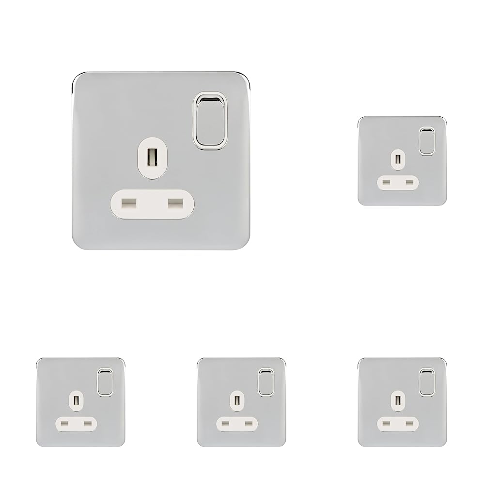 Schneider Electric Lisse Screwless Deco - Switched Double Power Socket, 13A, GGBL3020BSSS, Stainless Steel with Black Insert - Amazing Gadgets Outlet