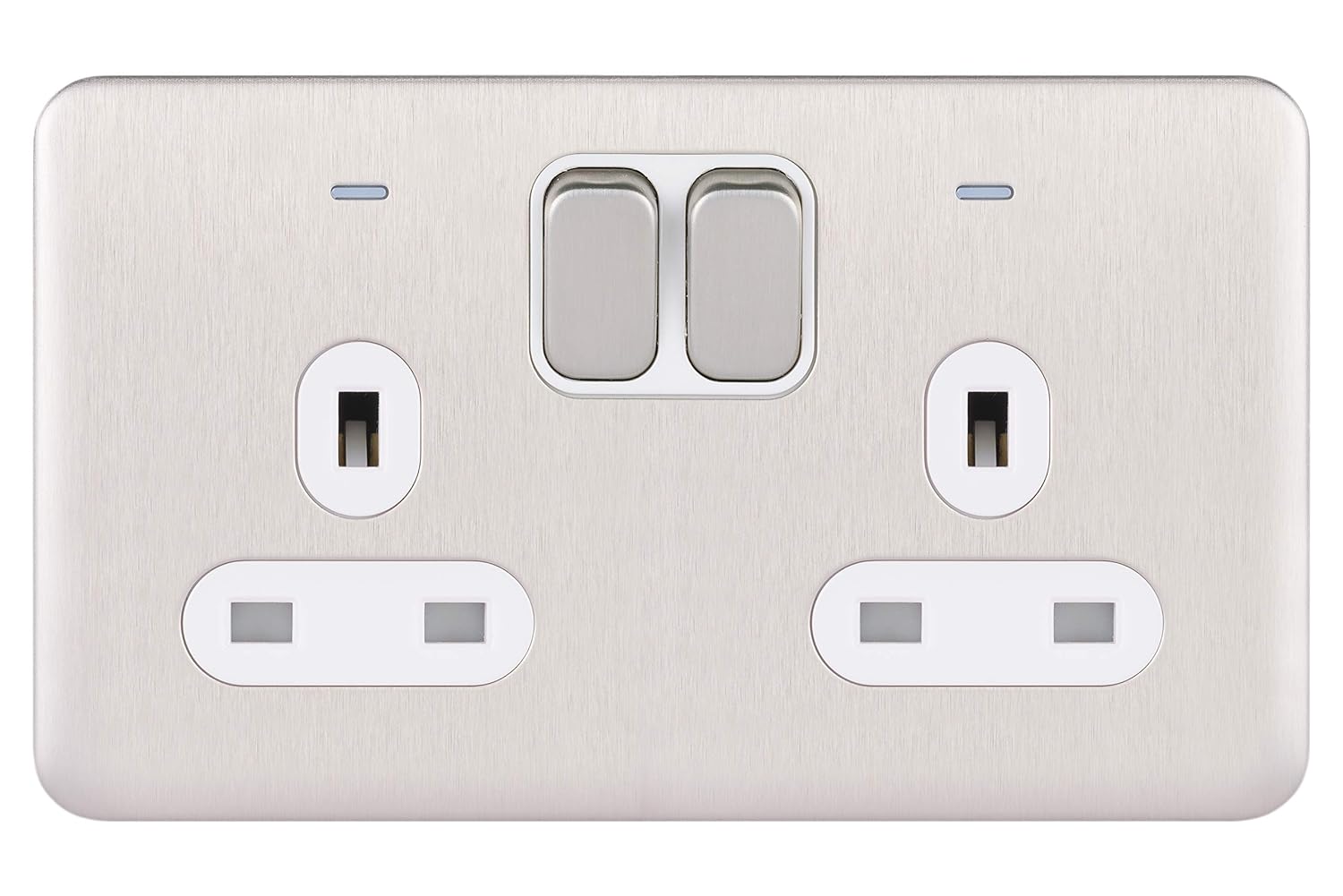 Schneider Electric Lisse Screwless Deco - Switched Double Power Socket, 13A, GGBL3020BSSS, Stainless Steel with Black Insert - Amazing Gadgets Outlet