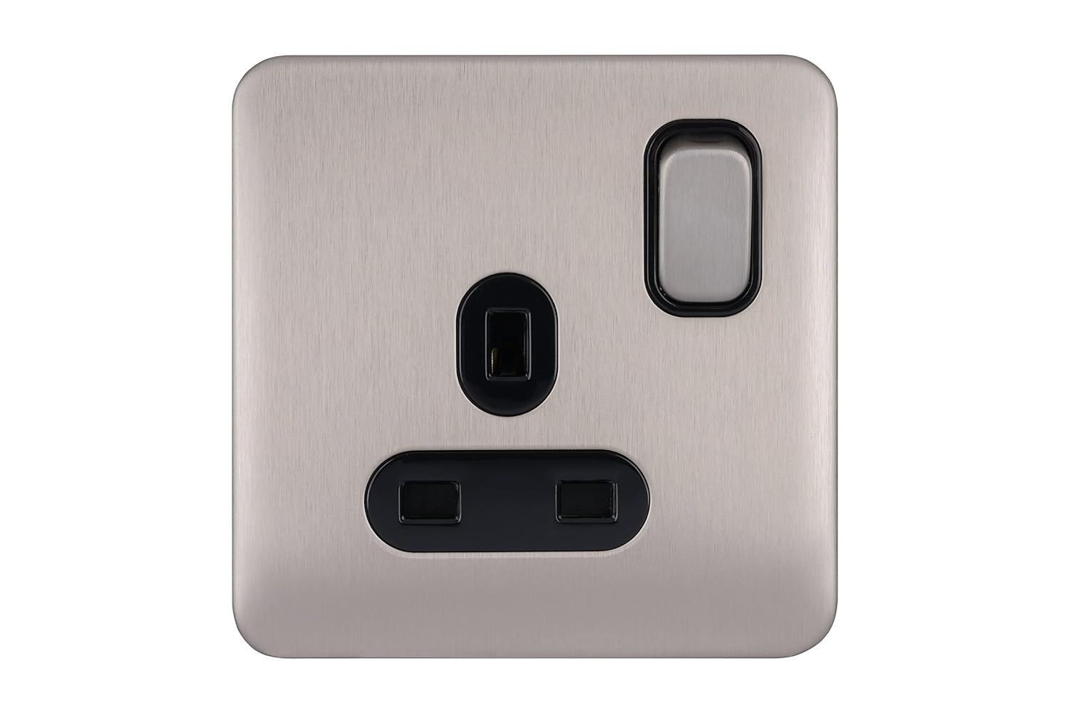 Schneider Electric Lisse Screwless Deco - Switched Double Power Socket, 13A, GGBL3020BSSS, Stainless Steel with Black Insert - Amazing Gadgets Outlet