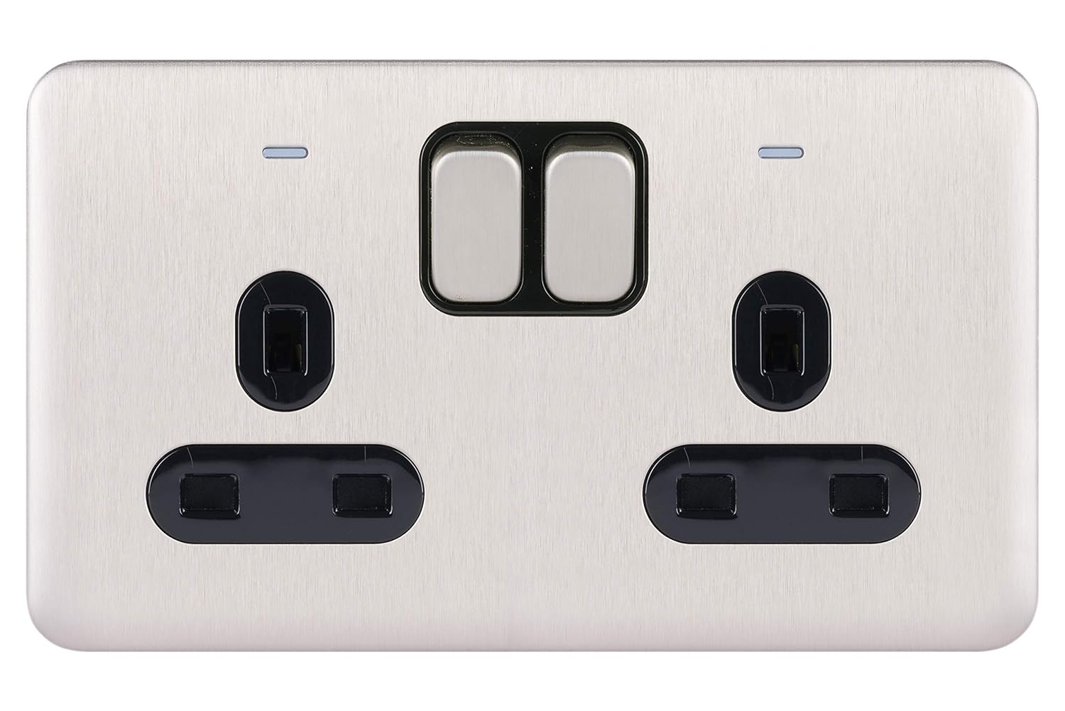 Schneider Electric Lisse Screwless Deco - Switched Double Power Socket, 13A, GGBL3020BSSS, Stainless Steel with Black Insert - Amazing Gadgets Outlet