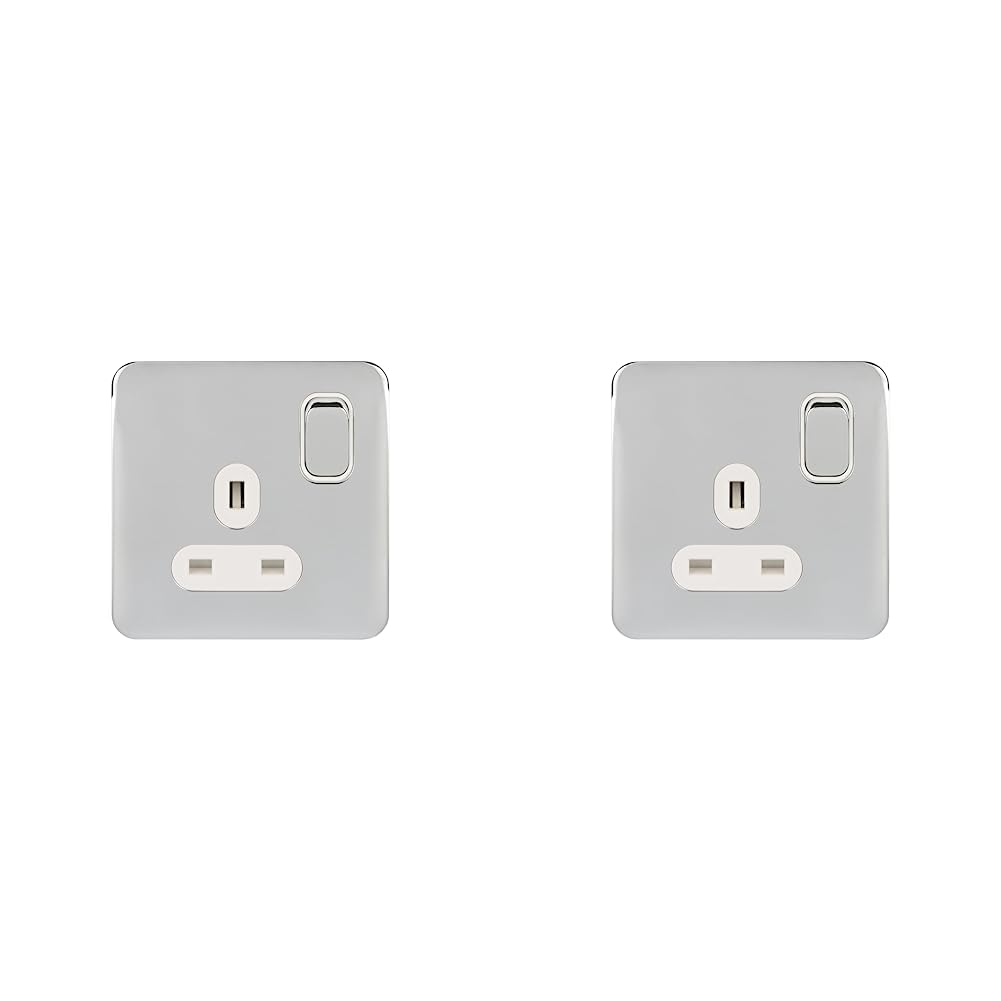 Schneider Electric Lisse Screwless Deco - Switched Double Power Socket, 13A, GGBL3020BSSS, Stainless Steel with Black Insert - Amazing Gadgets Outlet