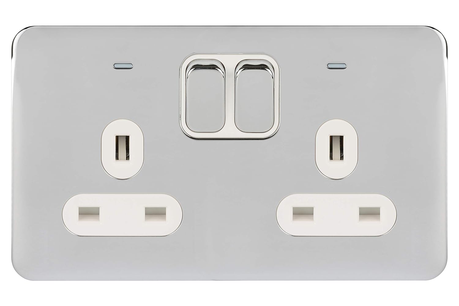 Schneider Electric Lisse Screwless Deco - Switched Double Power Socket, 13A, GGBL3020BSSS, Stainless Steel with Black Insert - Amazing Gadgets Outlet