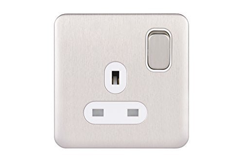 Schneider Electric Lisse Screwless Deco - Switched Double Power Socket, 13A, GGBL3020BSSS, Stainless Steel with Black Insert - Amazing Gadgets Outlet