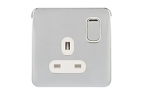 Schneider Electric Lisse Screwless Deco - Switched Double Power Socket, 13A, GGBL3020BSSS, Stainless Steel with Black Insert - Amazing Gadgets Outlet