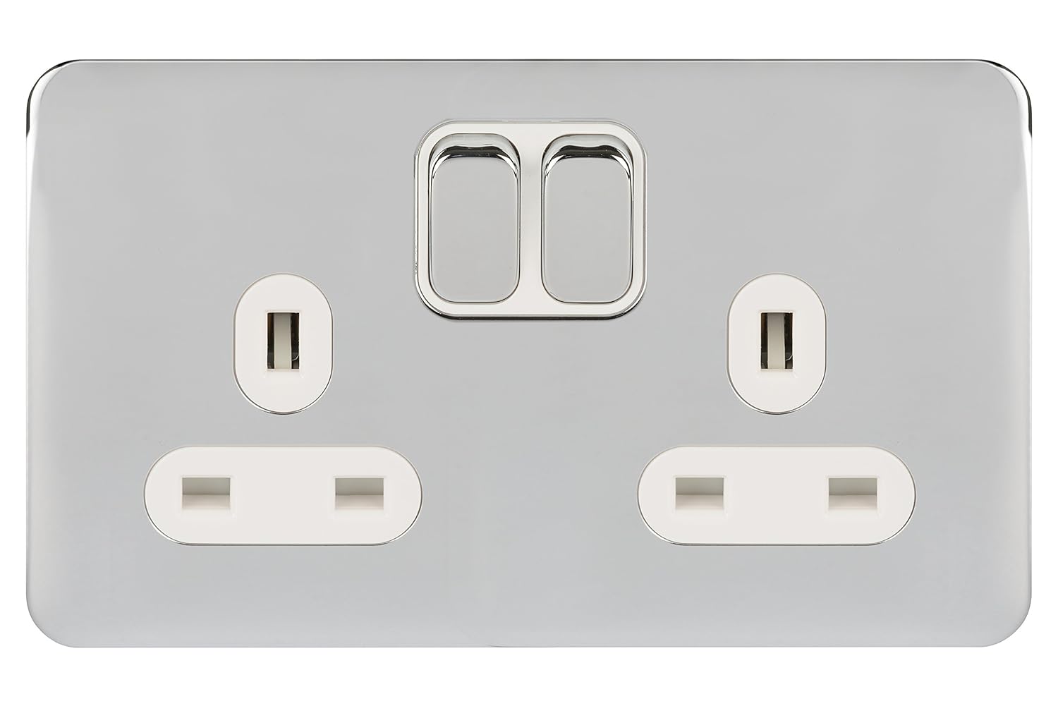 Schneider Electric Lisse Screwless Deco - Switched Double Power Socket, 13A, GGBL3020BSSS, Stainless Steel with Black Insert - Amazing Gadgets Outlet