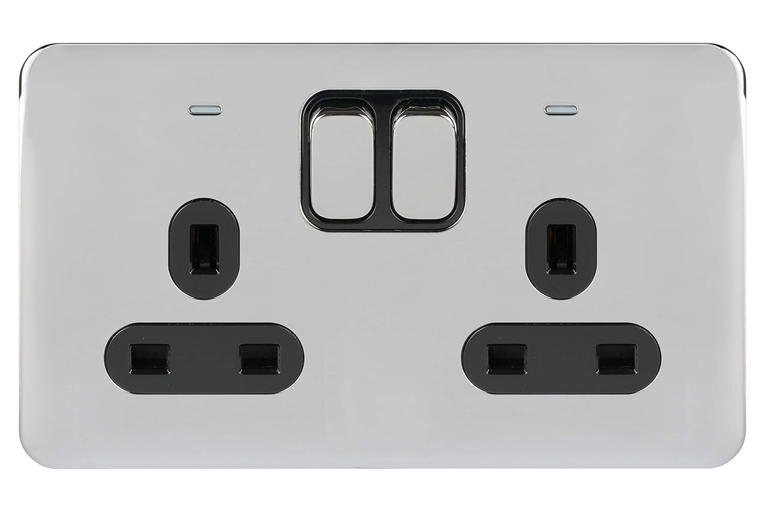 Schneider Electric Lisse Screwless Deco - Switched Double Power Socket, 13A, GGBL3020BSSS, Stainless Steel with Black Insert - Amazing Gadgets Outlet