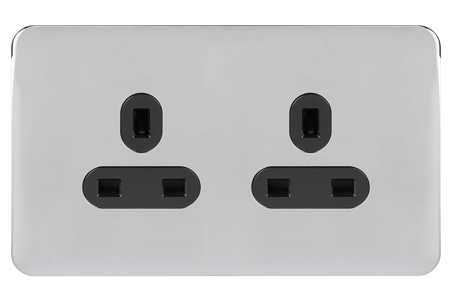 Schneider Electric Lisse Screwless Deco - Switched Double Power Socket, 13A, GGBL3020BSSS, Stainless Steel with Black Insert - Amazing Gadgets Outlet