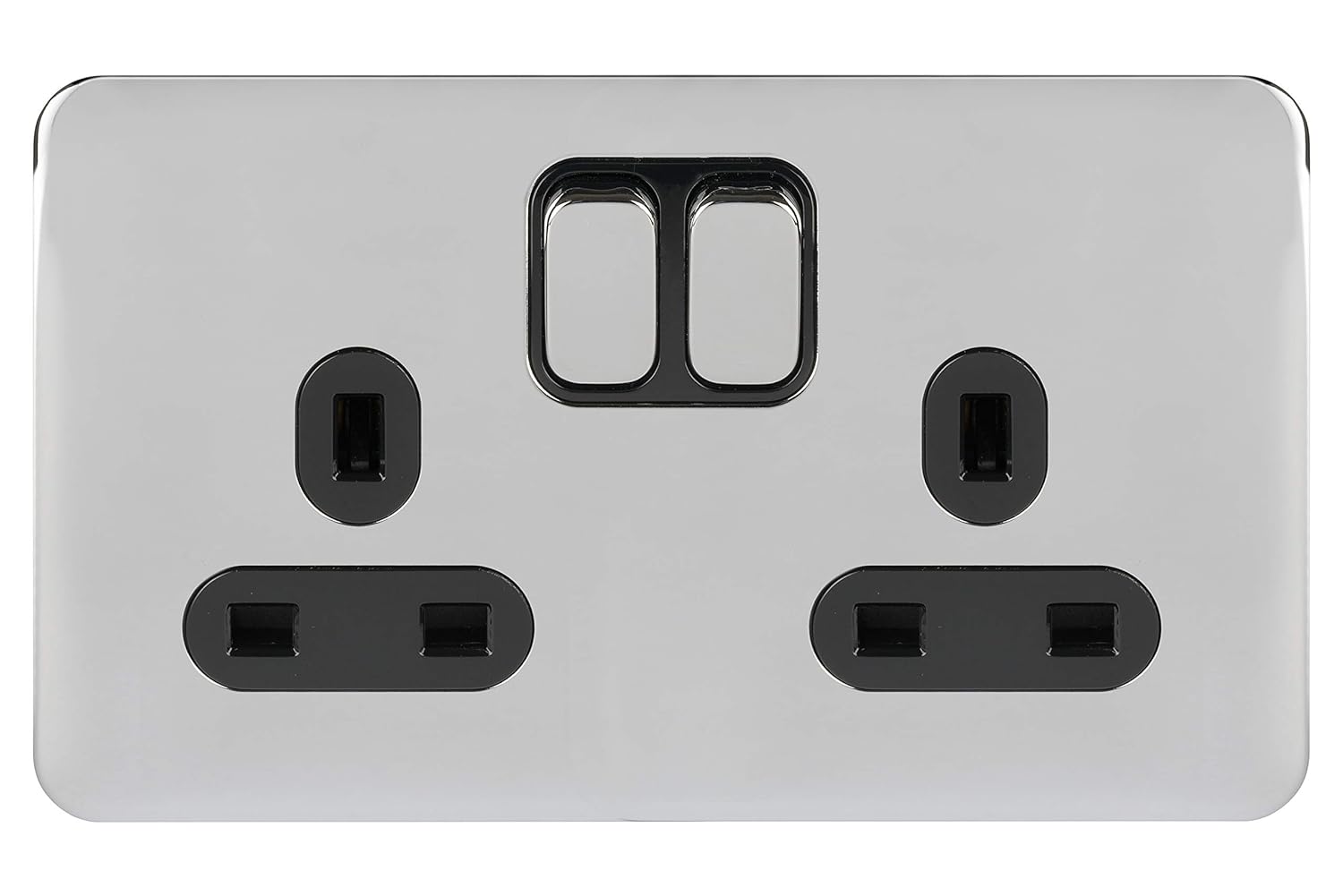 Schneider Electric Lisse Screwless Deco - Switched Double Power Socket, 13A, GGBL3020BSSS, Stainless Steel with Black Insert - Amazing Gadgets Outlet