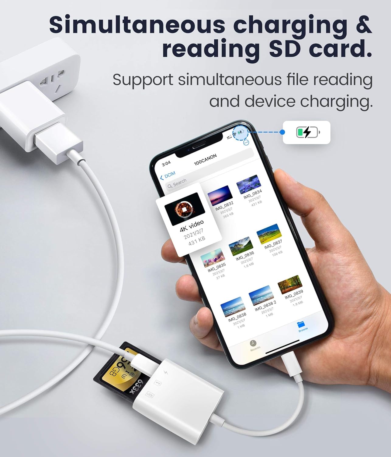 SD Card Reader for iPhone iPad,Oyuiasle Trail Game Camera SD Card Reader Viewer,Memory Card Reader Adapter with SD & MicroSD card slots,Plug and Play - Amazing Gadgets Outlet