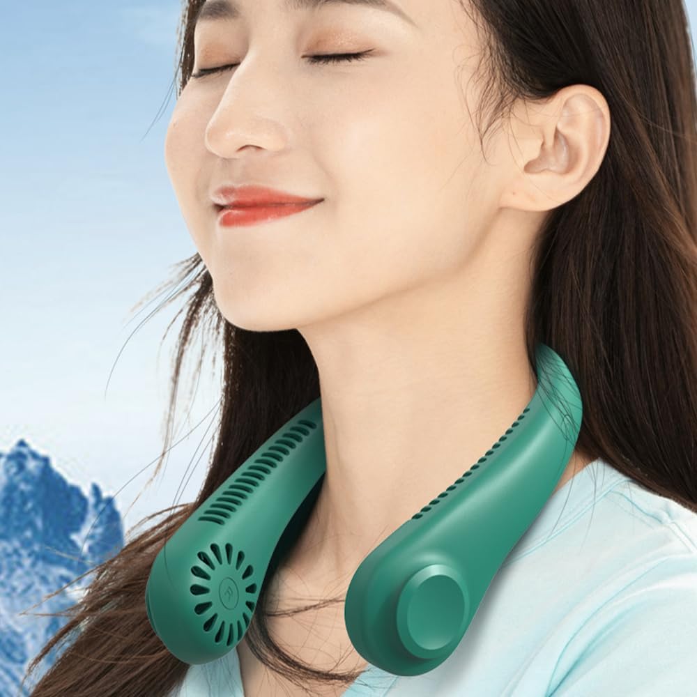 SECALIFE Neck Fan, Portable Neck Fan Rechargeable Personal Fan, 1200mAh USB Wearable Hands Free Fan, 3 Speeds Cooling Fans, Neck Hanging Bladeless Mini Neck Fan for Women Men Outdoor Indoor, Green - Amazing Gadgets Outlet