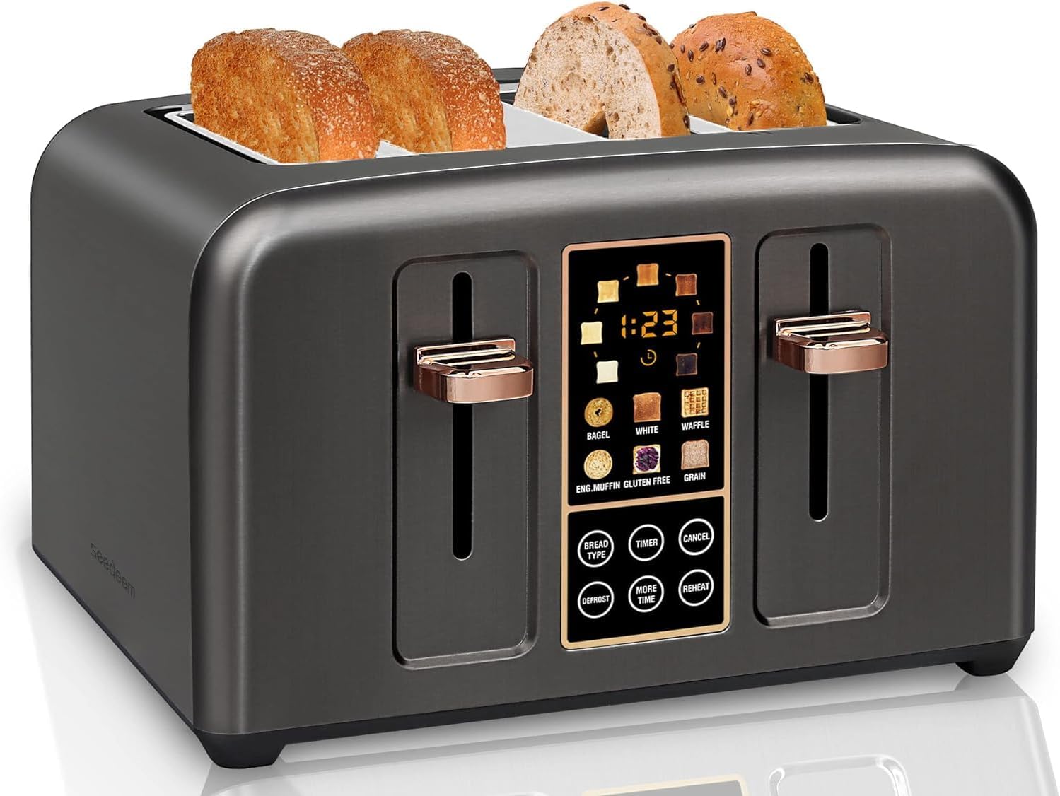 SEEDEEM Toaster 2 Slice, Stainless Steel Bread Toaster with Touch LCD Display,6 Bread Selection, 7 Shade Settings, 1.5'' Extra Wide Slots Toaster with 3 Basic+More Time Functions - Amazing Gadgets Outlet