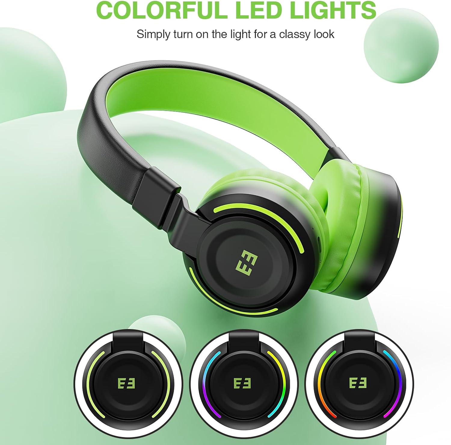 Seenda Kids Bluetooth Headphones, Colourful LED Lights,85/94dB Volume Limited, 35H Playtime, Bluetooth 5.2, Built - in Microphone, Foldable, Kids Wireless Headphones on Ear for Tablets Phone PC - Amazing Gadgets Outlet