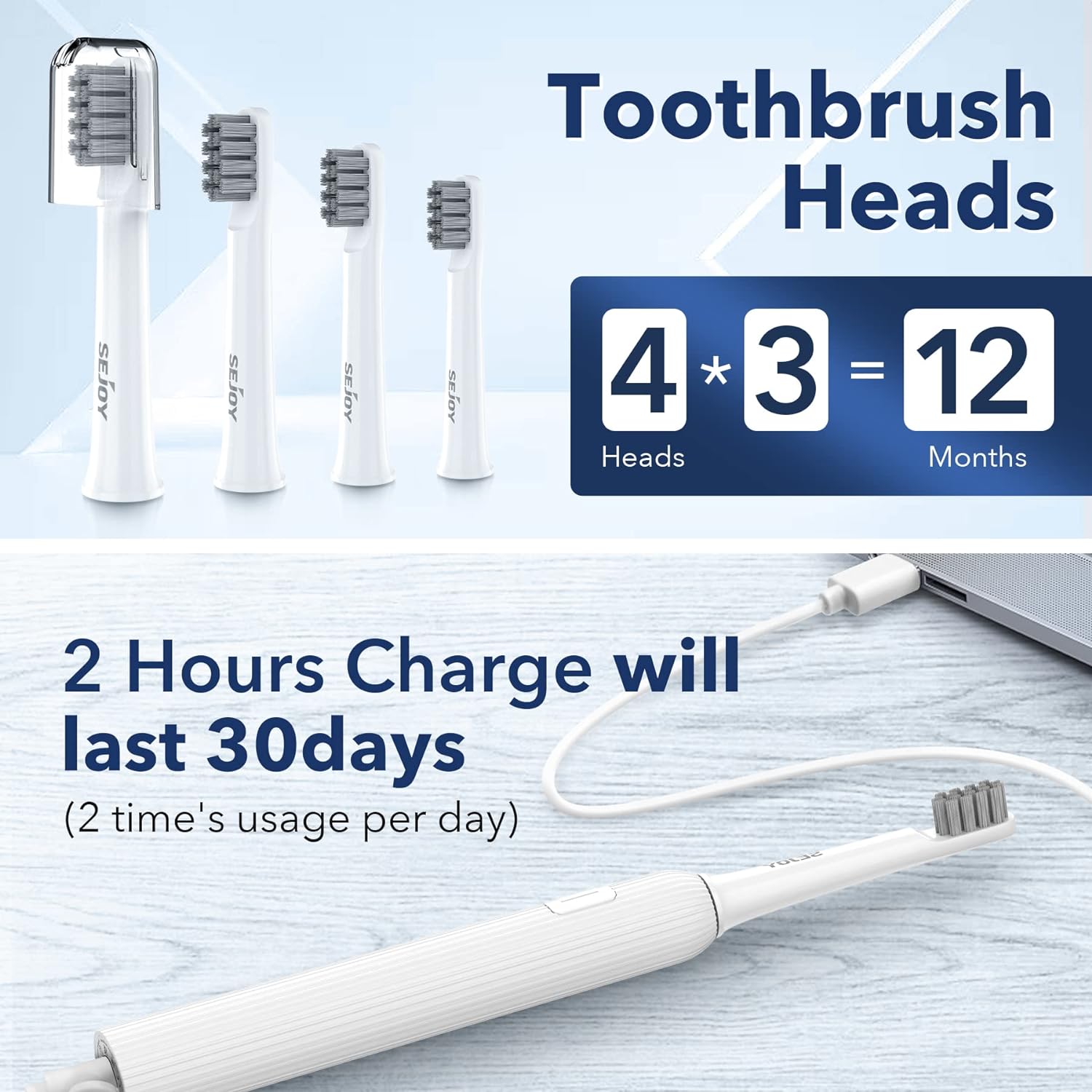 Sejoy Electric Toothbrush, Rechargeable Power Toothbrush for Adults and Kids, Fast Charge Sonic Tooth Brush with Travel Lock, 4 Brush Heads, Gift, White - Amazing Gadgets Outlet