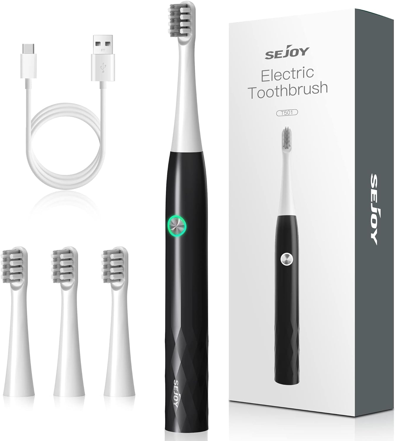 Sejoy Electric Toothbrush, Rechargeable Power Toothbrush for Adults and Kids, Fast Charge Sonic Tooth Brush with Travel Lock, 4 Brush Heads, Gift, White - Amazing Gadgets Outlet