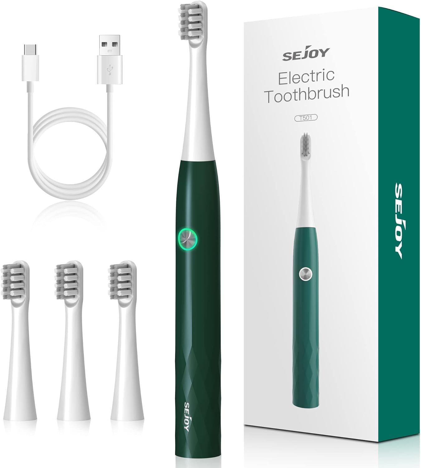 Sejoy Electric Toothbrush, Rechargeable Power Toothbrush for Adults and Kids, Fast Charge Sonic Tooth Brush with Travel Lock, 4 Brush Heads, Gift, White - Amazing Gadgets Outlet