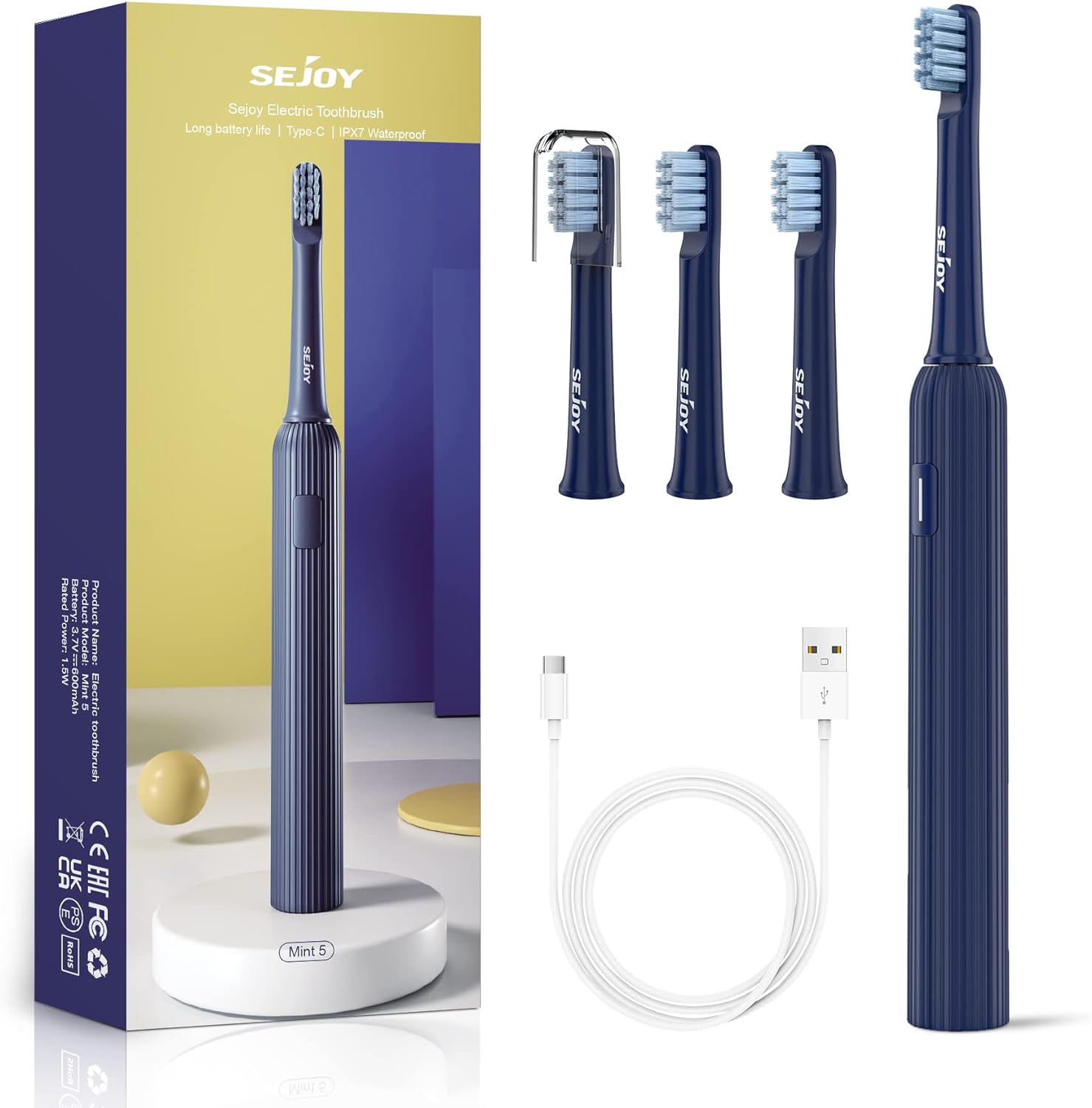 Sejoy Electric Toothbrush, Rechargeable Power Toothbrush for Adults and Kids, Fast Charge Sonic Tooth Brush with Travel Lock, 4 Brush Heads, Gift, White - Amazing Gadgets Outlet