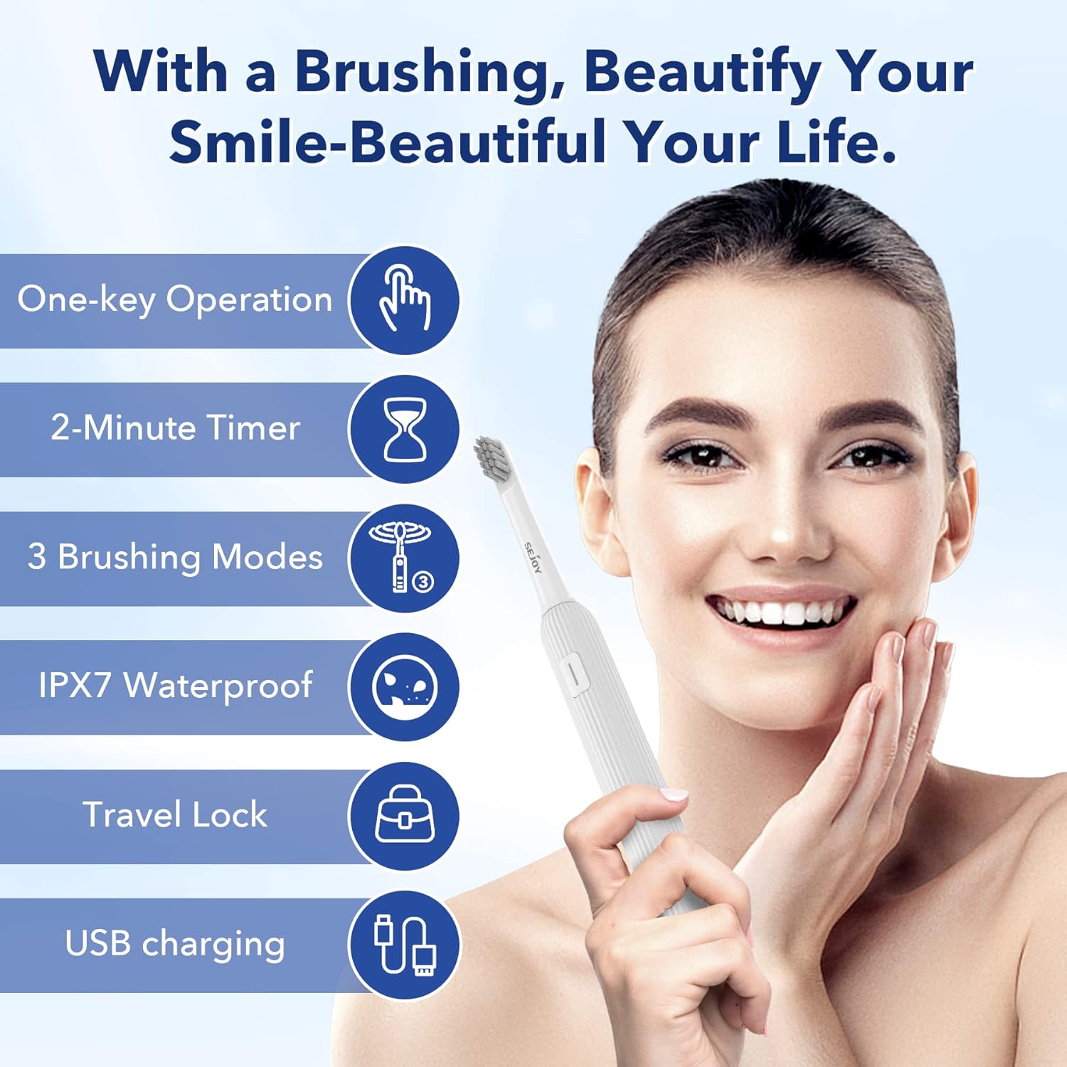 Sejoy Electric Toothbrush, Rechargeable Power Toothbrush for Adults and Kids, Fast Charge Sonic Tooth Brush with Travel Lock, 4 Brush Heads, Gift, White - Amazing Gadgets Outlet